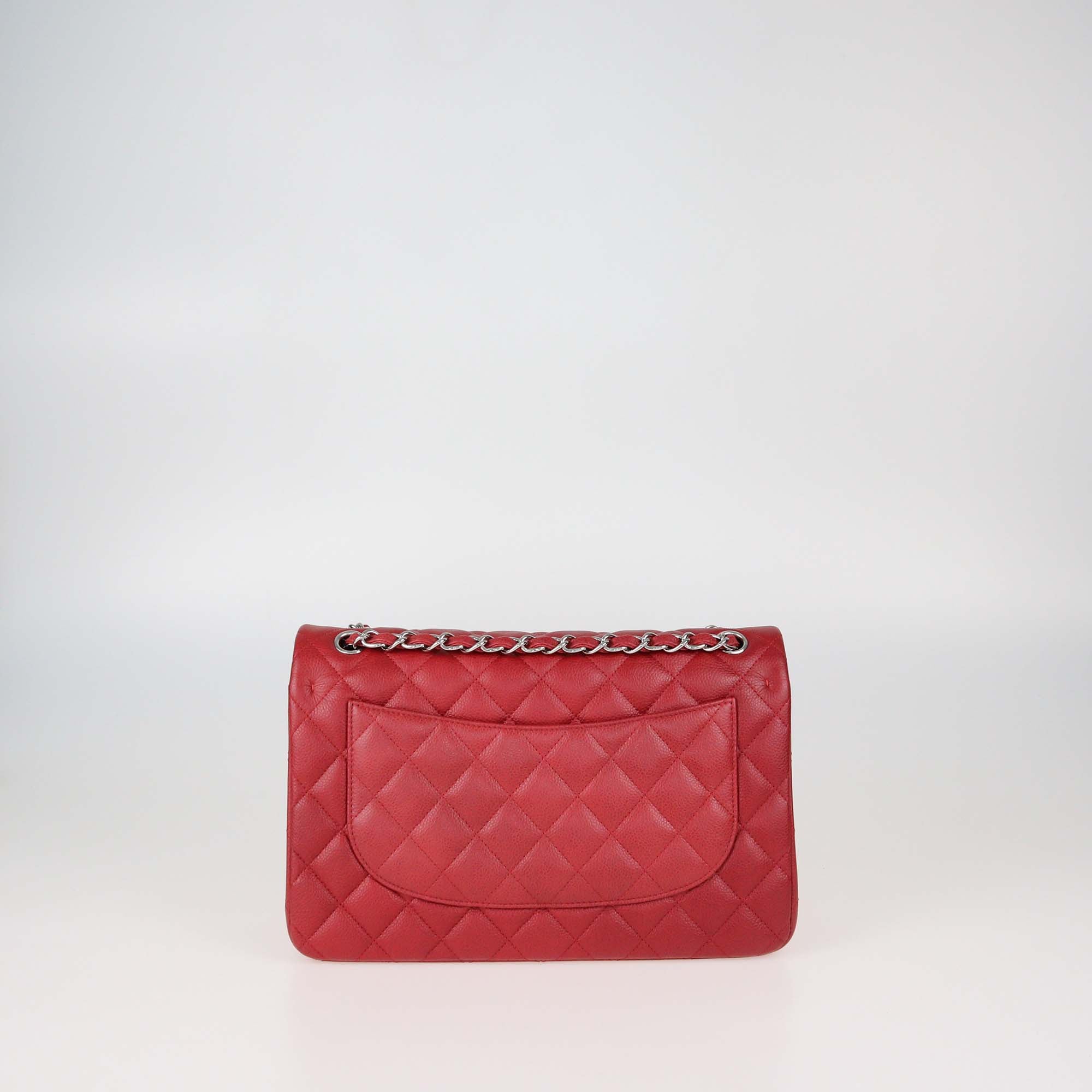 Chanel Dark Red Quilted Caviar Leather Jumbo Classic Double Flap Bag