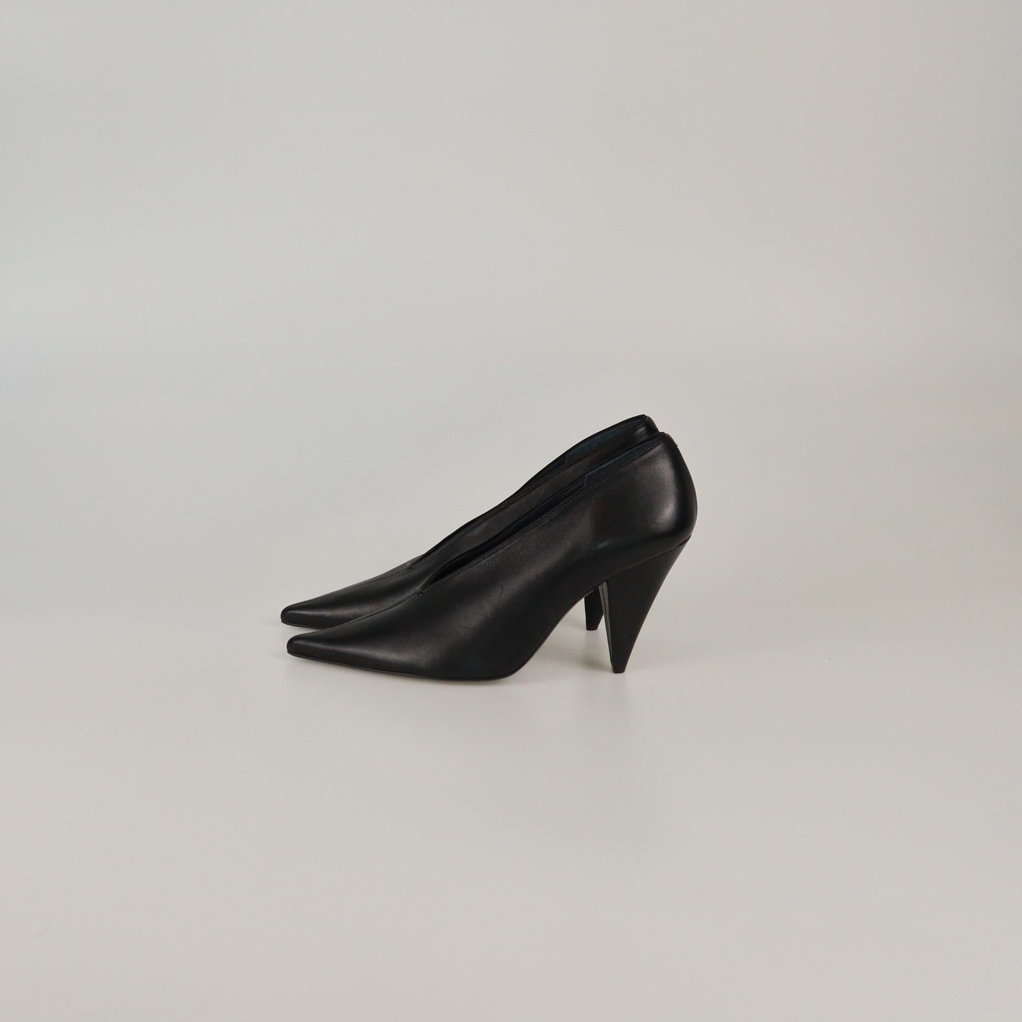 Celine Black V Cut Pointed Toe Pumps Womens Celine