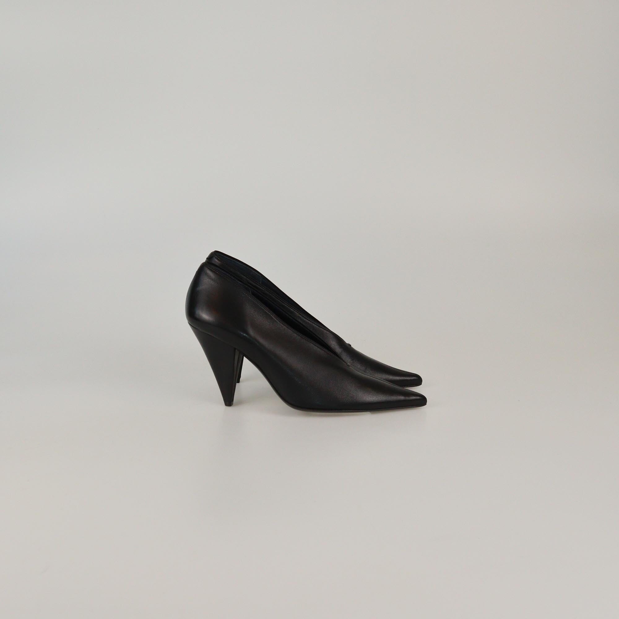 Celine Black V Cut Pointed Toe Pumps Womens Celine