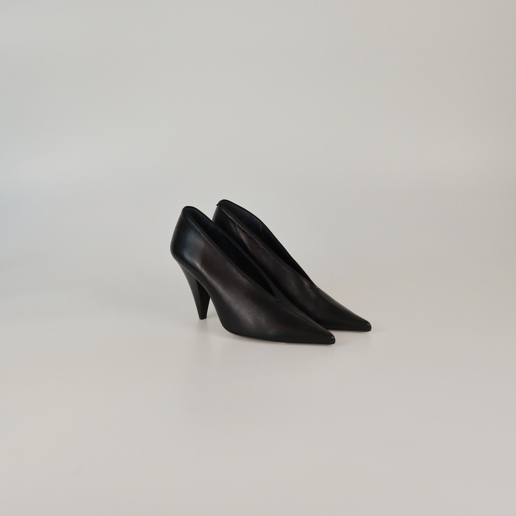 Celine Black V Cut Pointed Toe Pumps Womens Celine