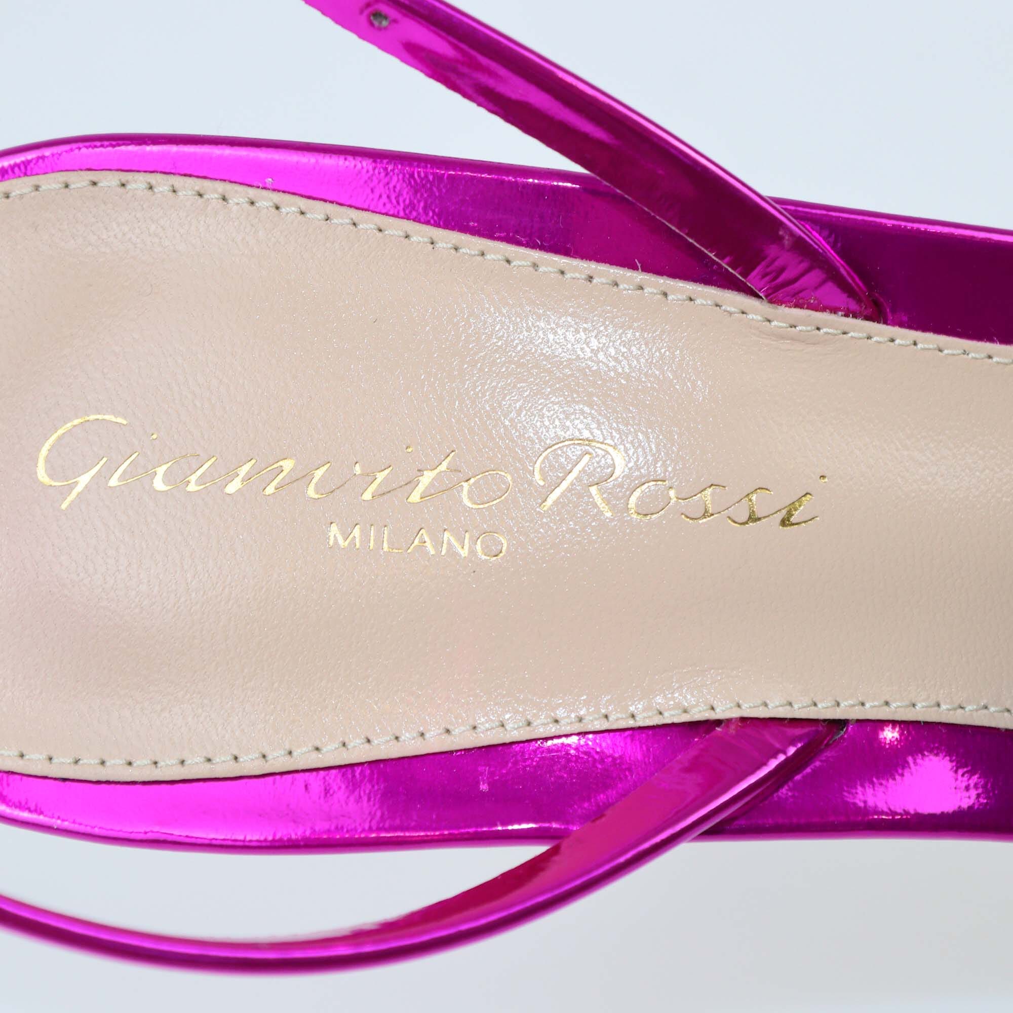 Gianvito Rossi Magenta Crystal Embellished Ribbon Candy Sandals Womens Gianvito Rossi