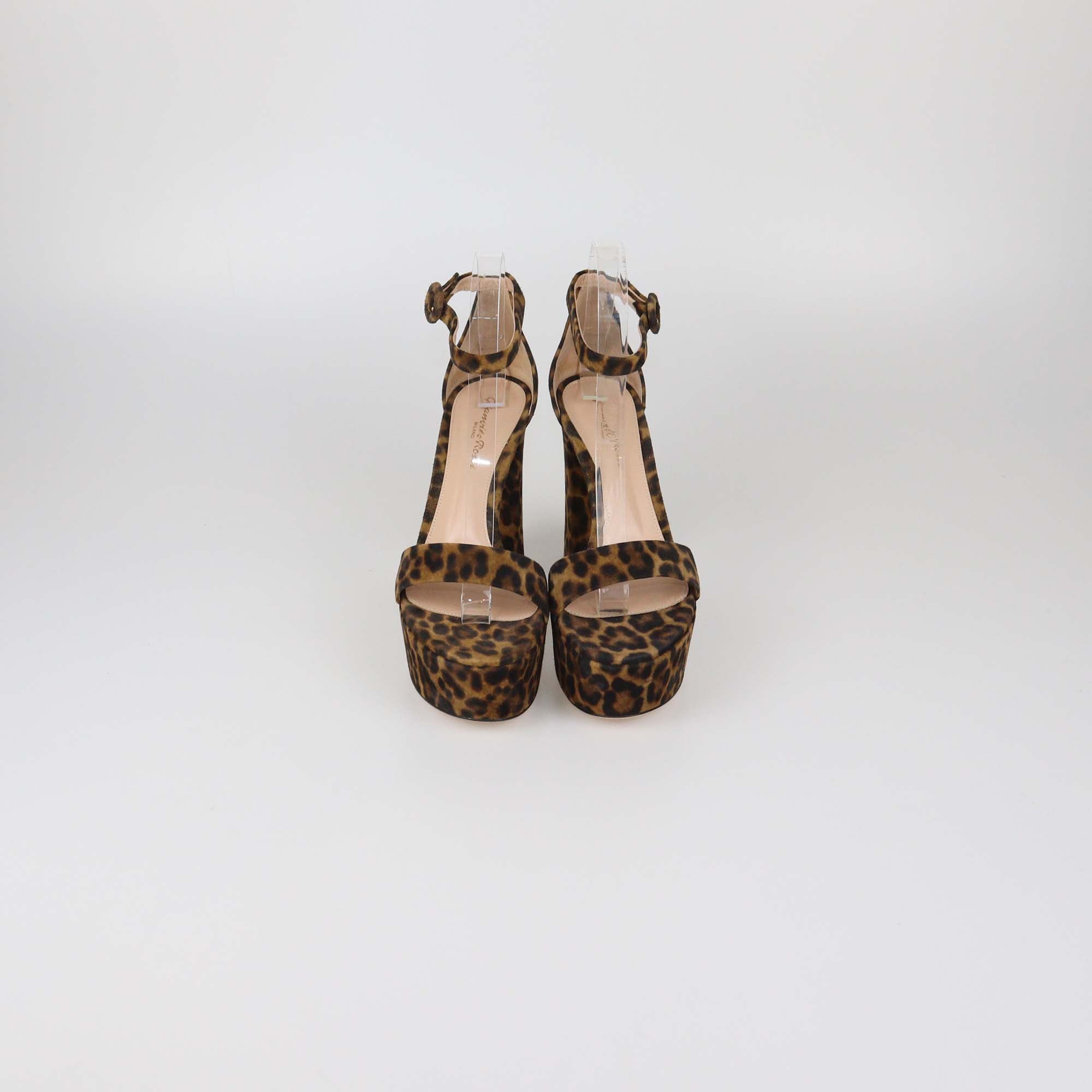 Gianvito Rossi Brown Suede Leopard Print Holly Platform Sandals