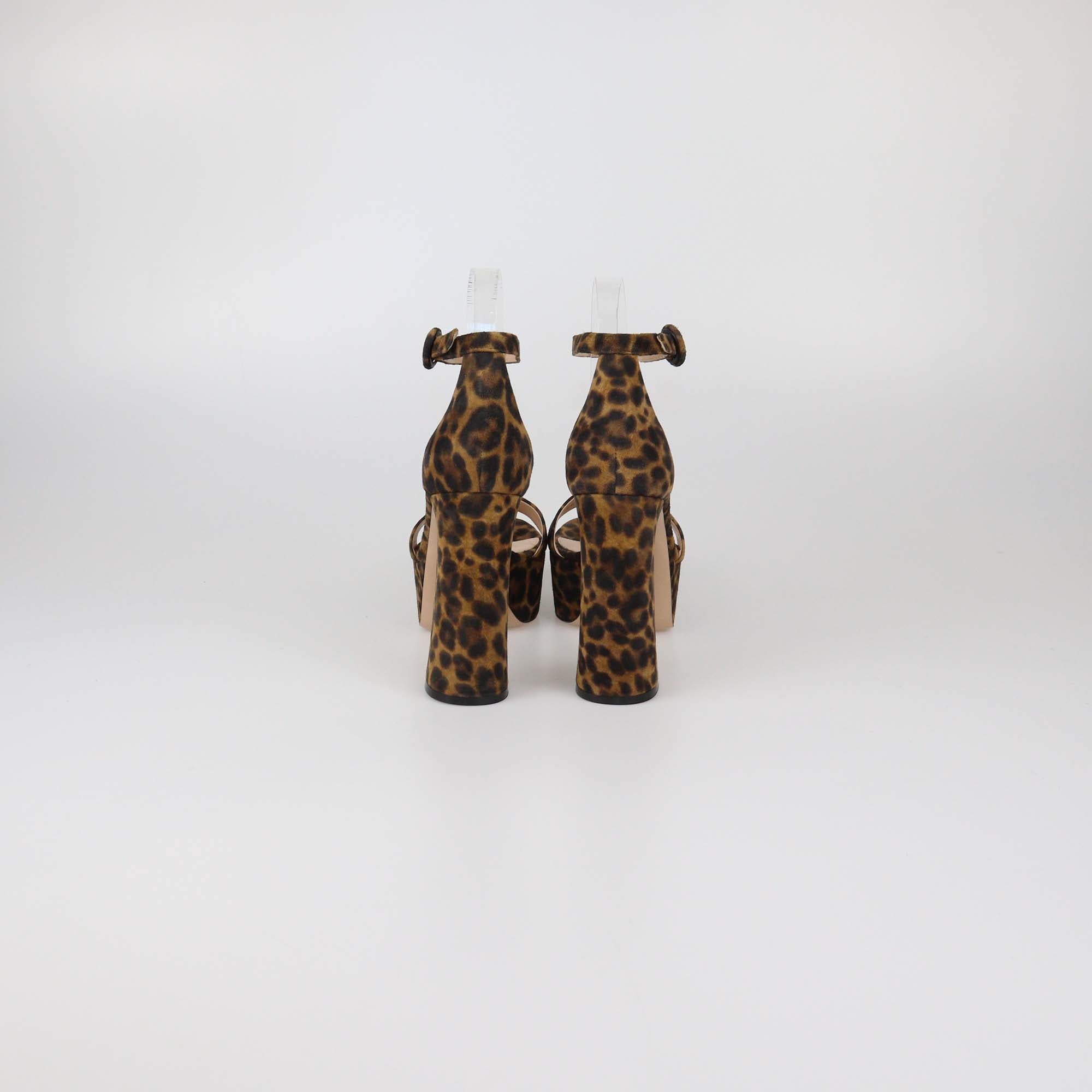 Gianvito Rossi Brown Suede Leopard Print Holly Platform Sandals