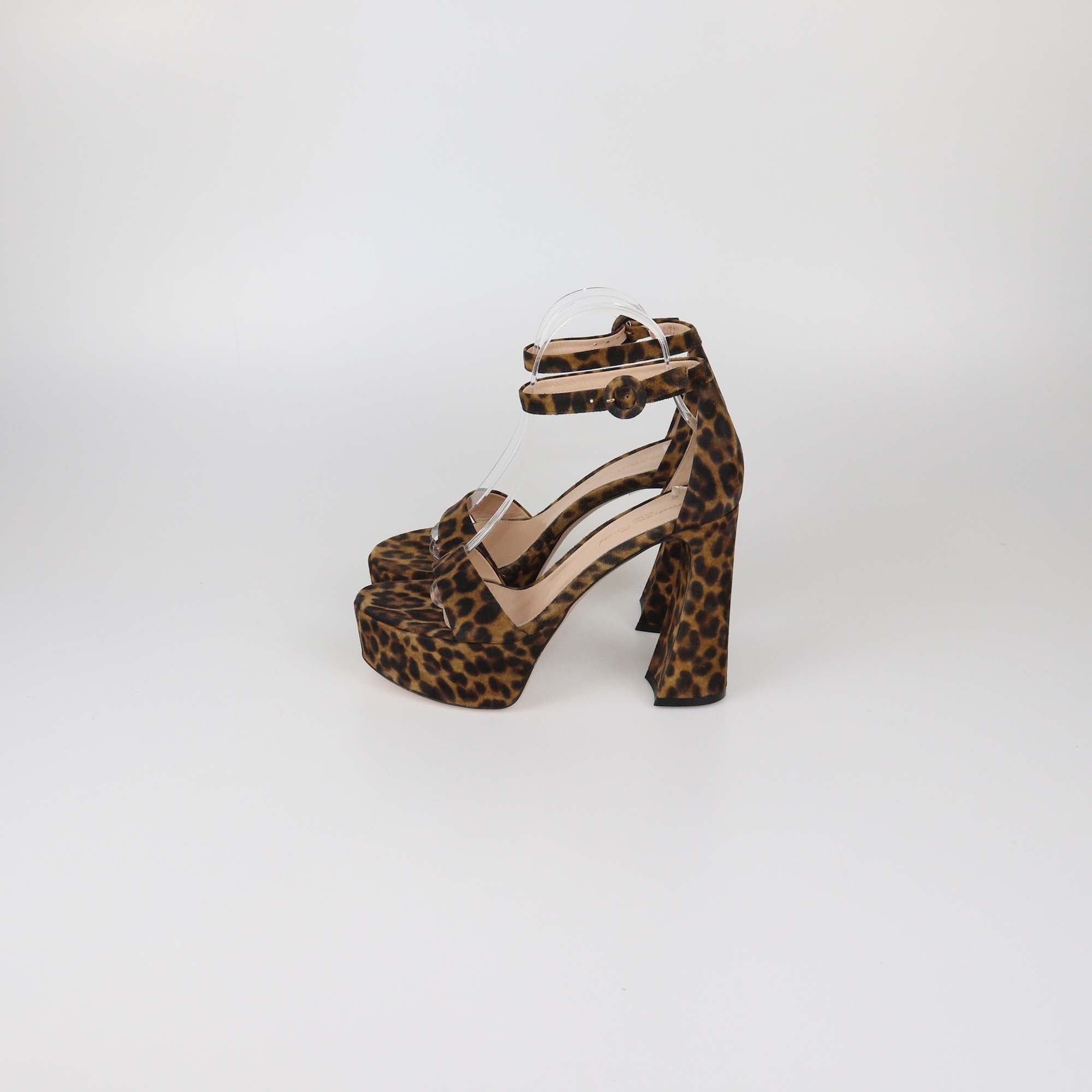 Gianvito Rossi Brown Suede Leopard Print Holly Platform Sandals