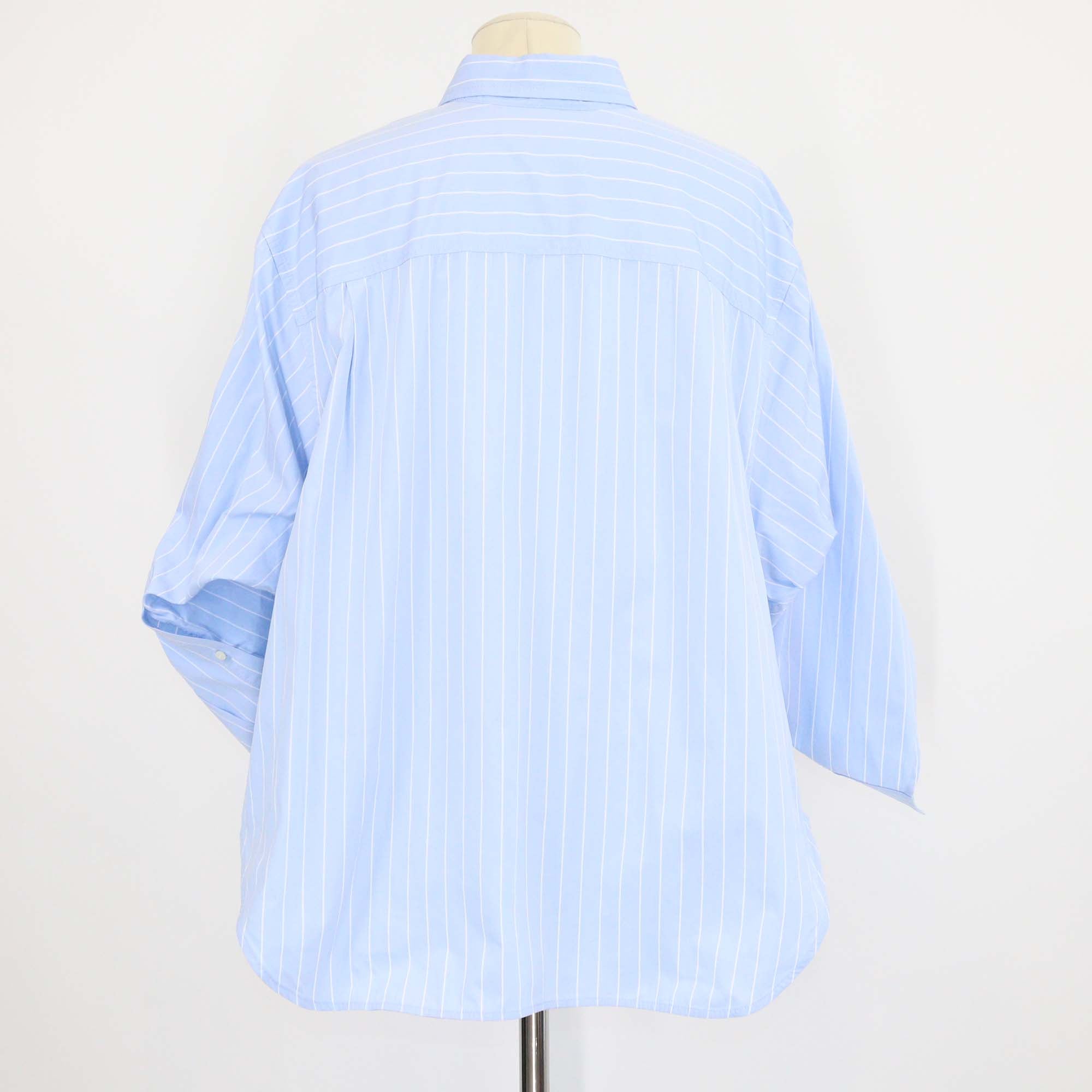 Balenciaga Light Blue/White Striped Cotton Oversized Fit Three Quarter Sleeve Shirt