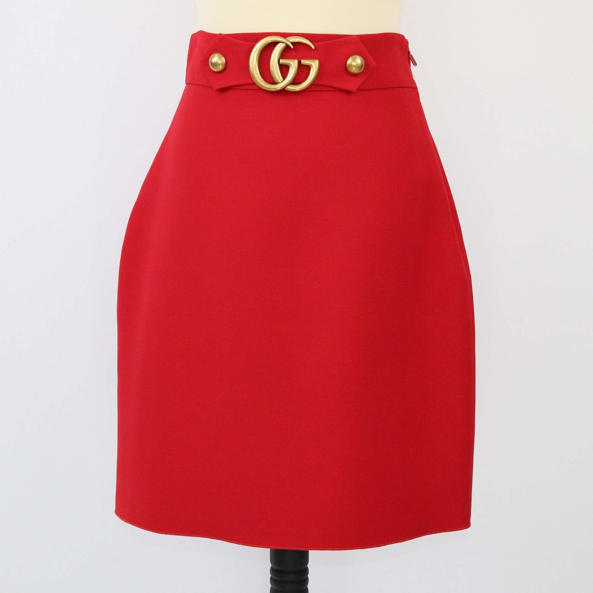 Gucci Red GG Marmont A Line Knee Length Skirt Womens Gucci