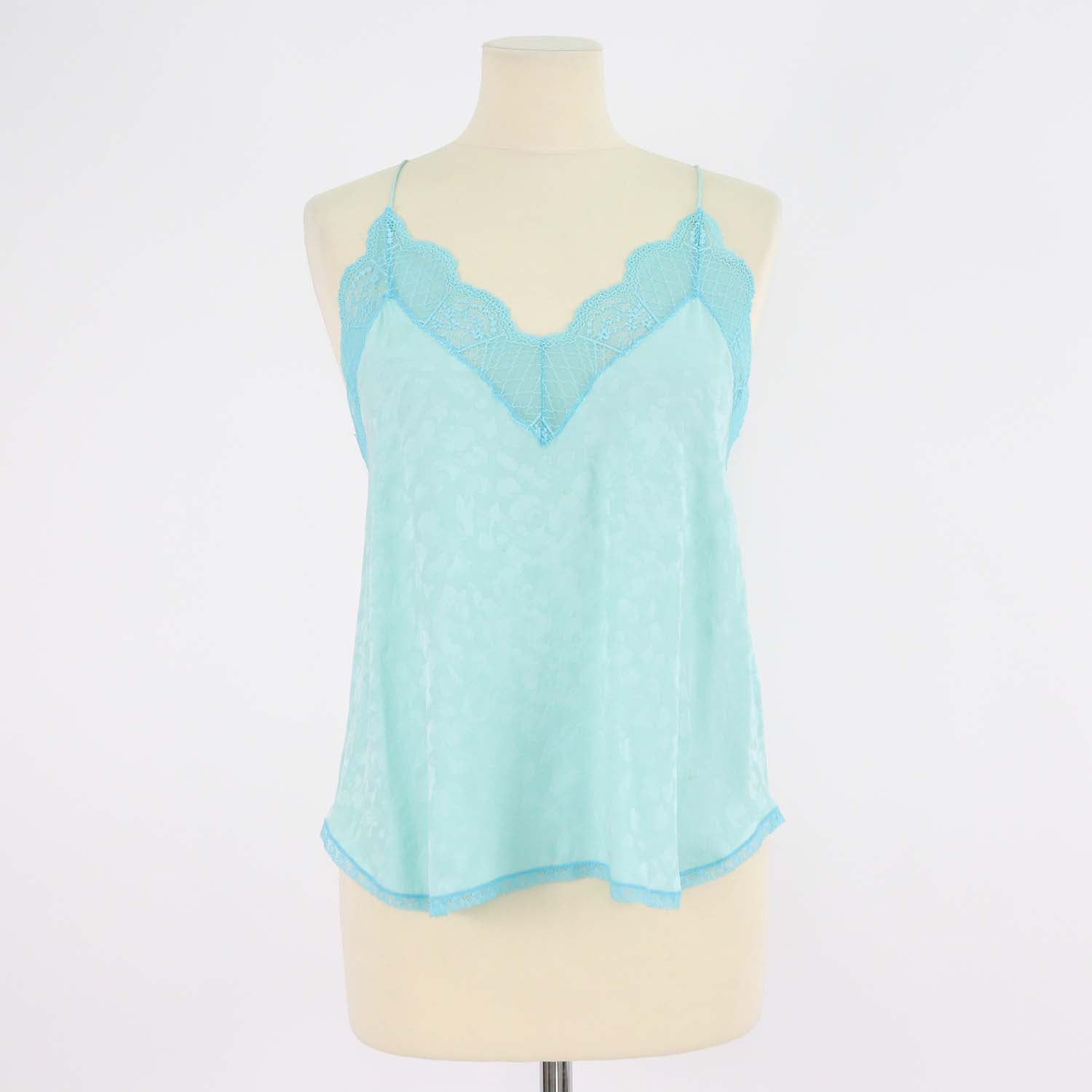 Zadig & Voltaire Green/Blue Silk Lace Trimmed Christy Camisole Top