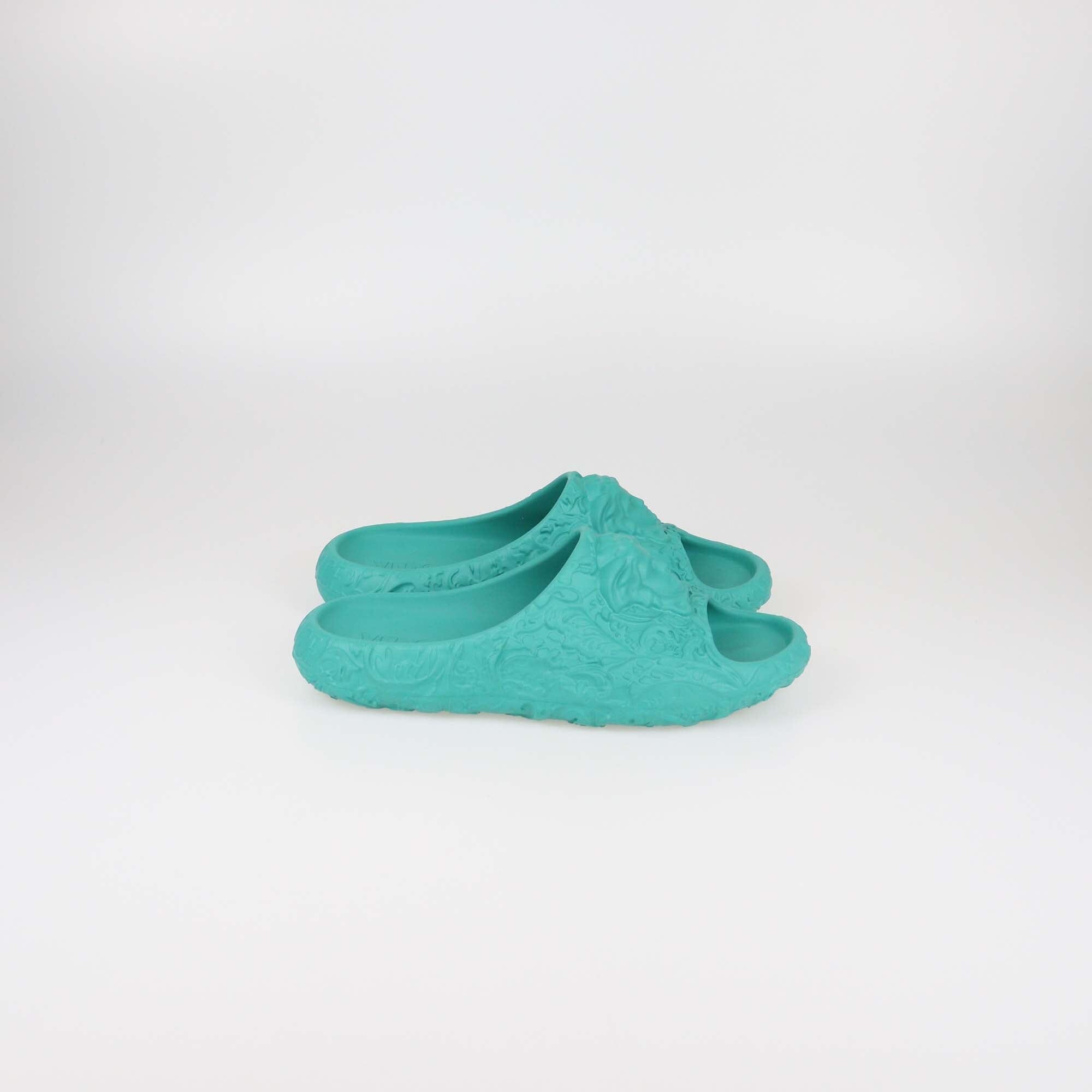 Versace Green Baroque Medusa Embossed Pool Slides Mens Versace