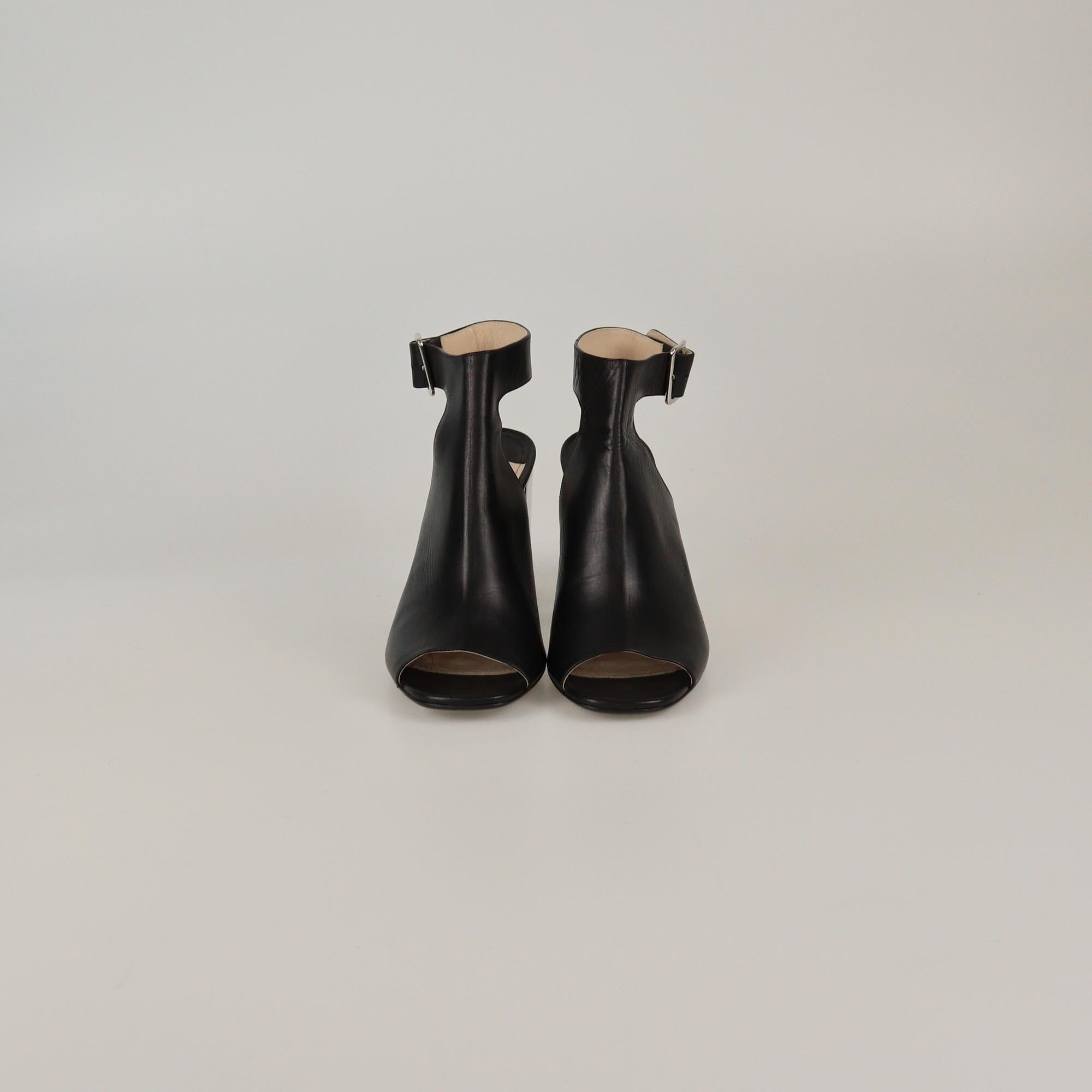 Prada Black/Silver Peep Toe Ankle Strap Sandals Womens Prada