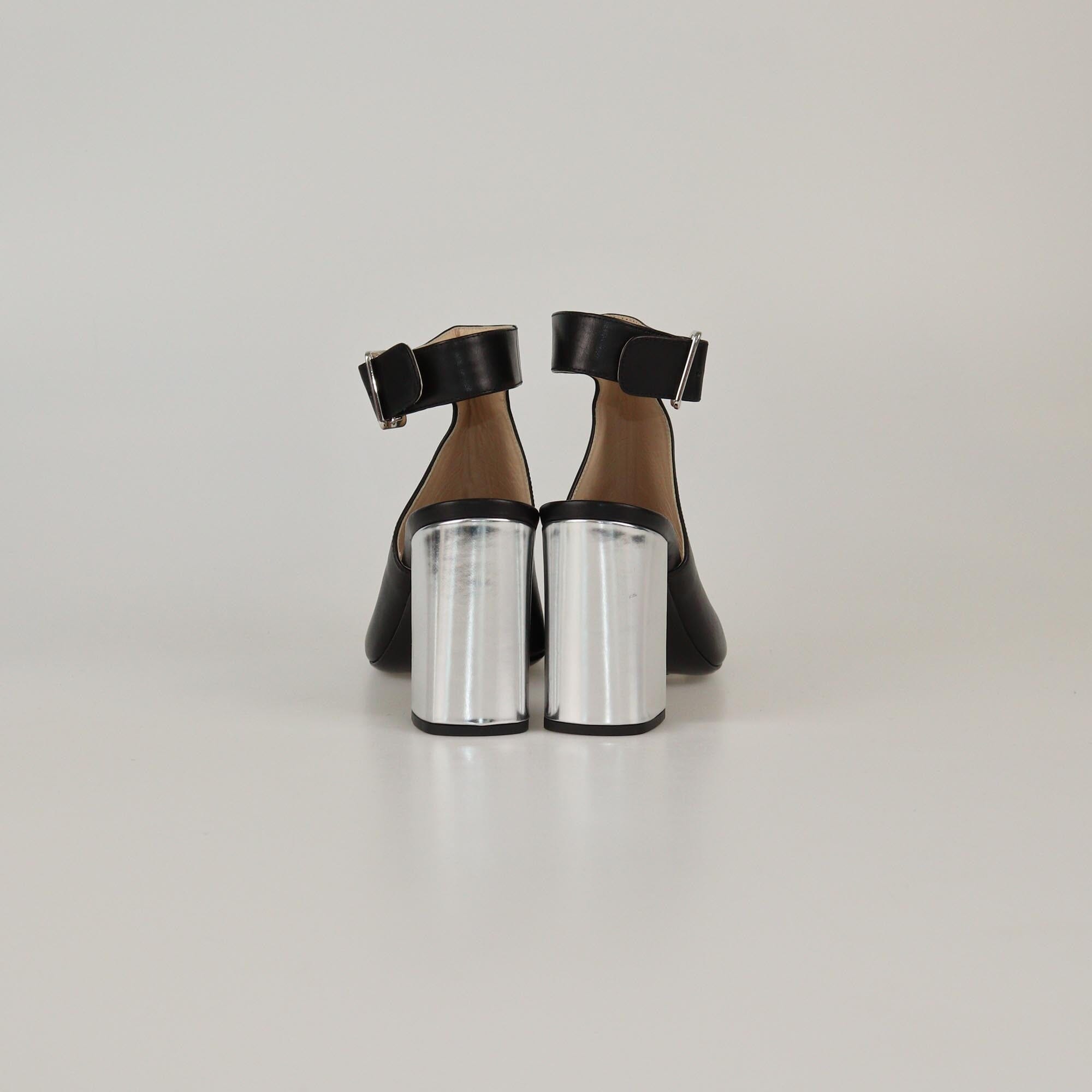 Prada Black/Silver Peep Toe Ankle Strap Sandals Womens Prada