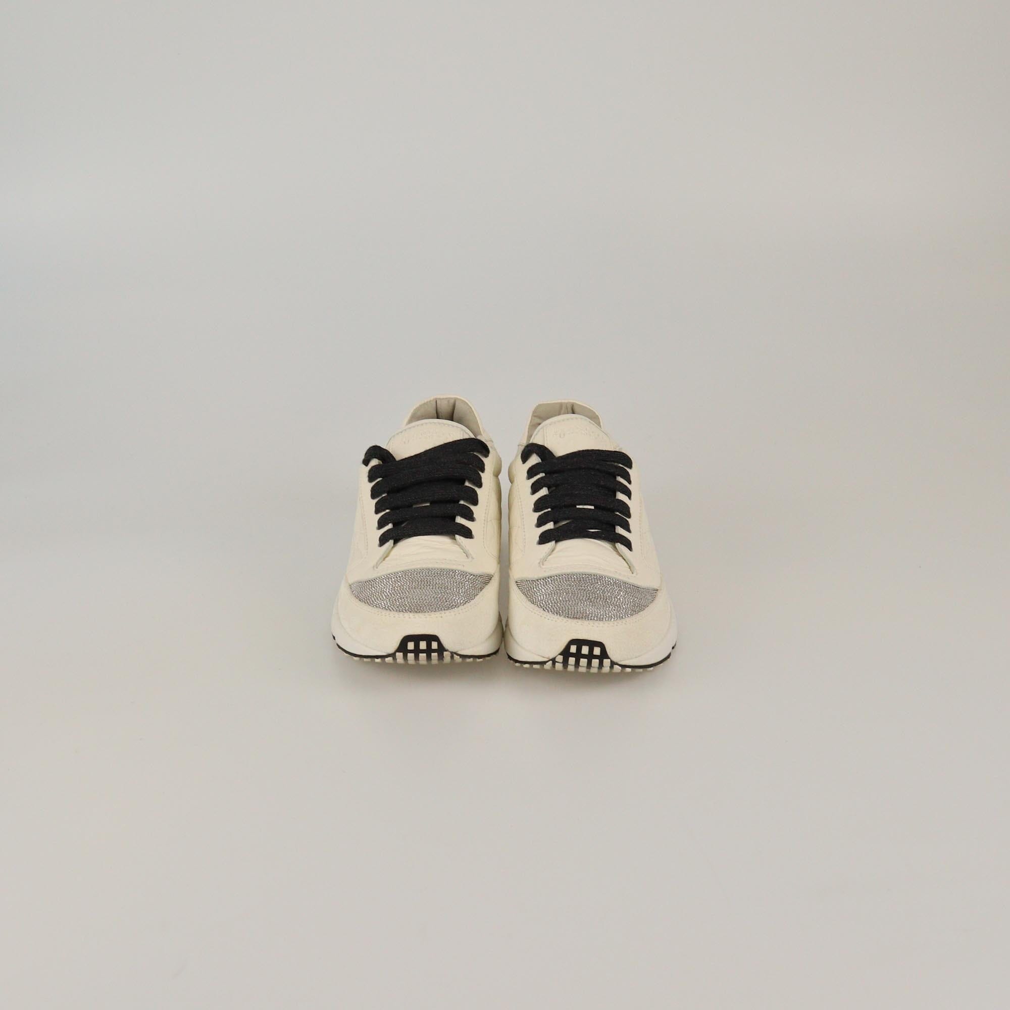 Brunello Cucinelli White Beaded Low Top Sneakers Womens Brunello Cucinelli