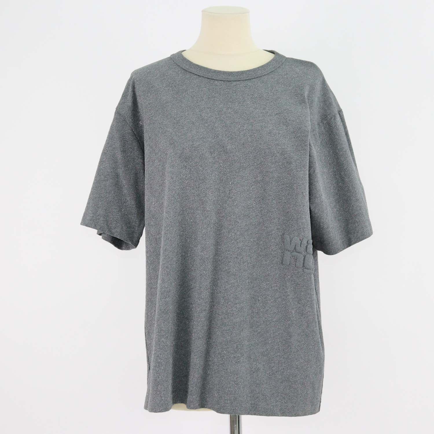 Alexander Wang.T Grey Glitter Cotton Puff Logo Crew Neck T-Shirt