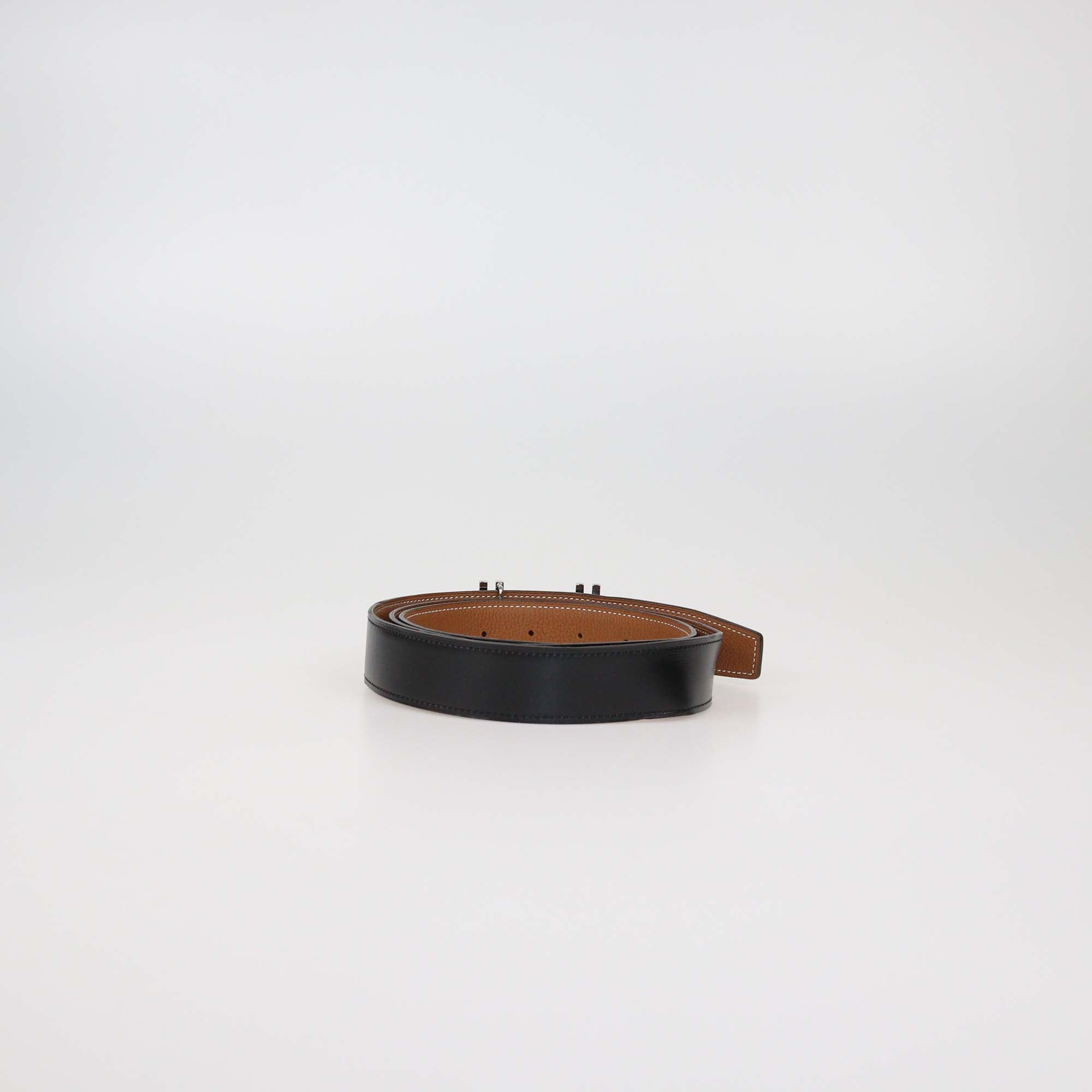 Hermes Black/Gold Box Calf and Togo Leather Reversible H Au Carre Buckle Belt