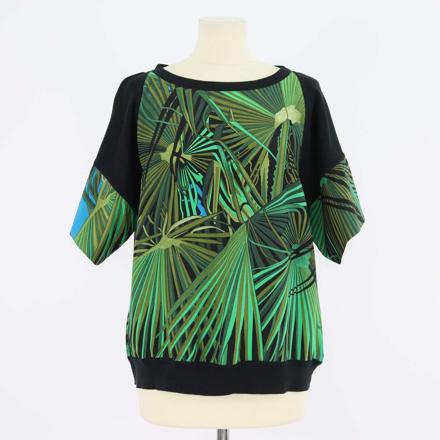 Hermes Green/Black Silk and Cotton Printed Crew Neck Shirt