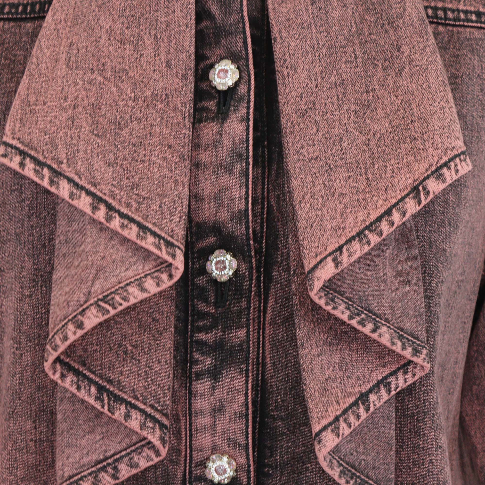 Chanel Pink Washed Denim Flare Front Long Sleeve Jacket