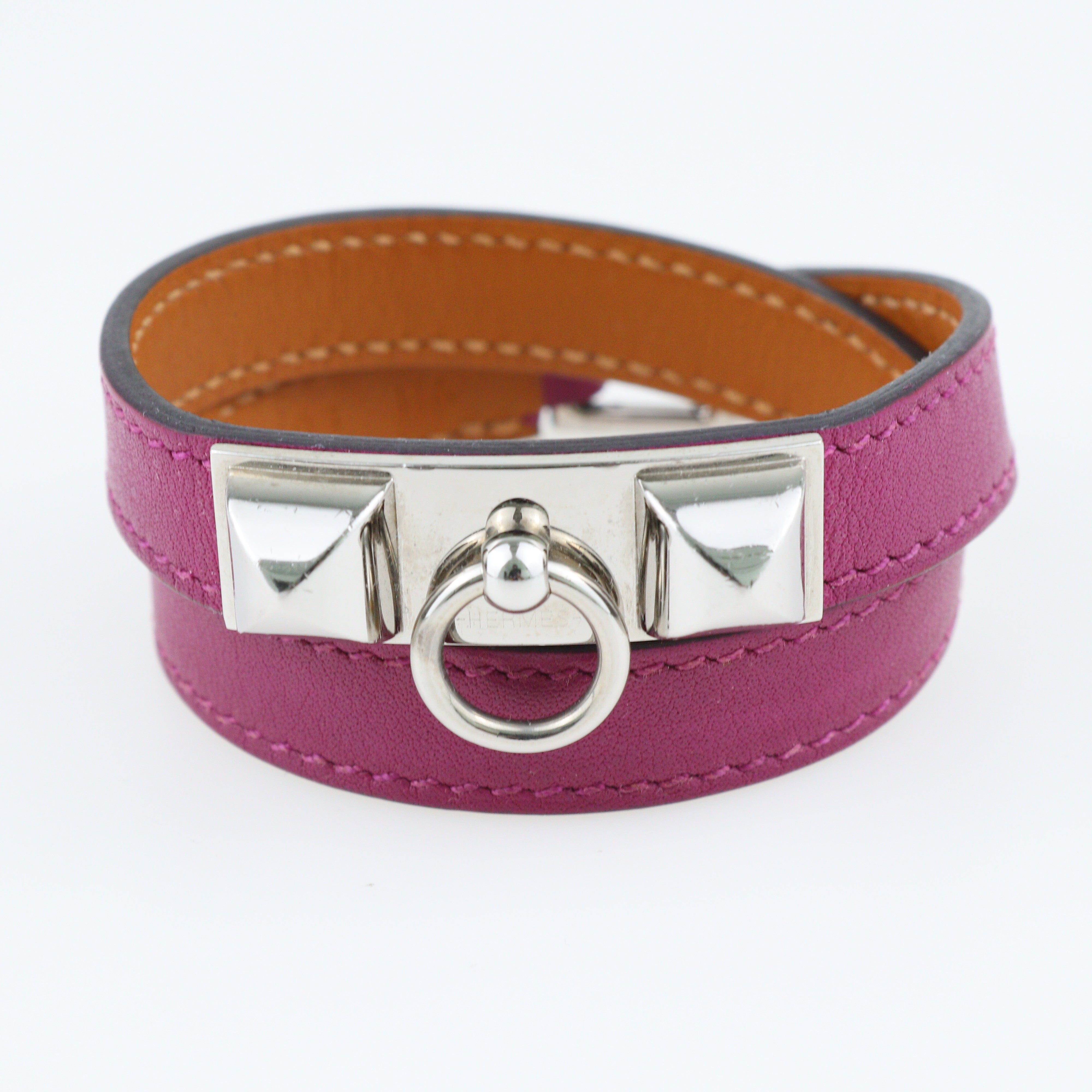 Violet Rivale Palladium Plated Double Tour Leather Bracelet Jewellery Hermes