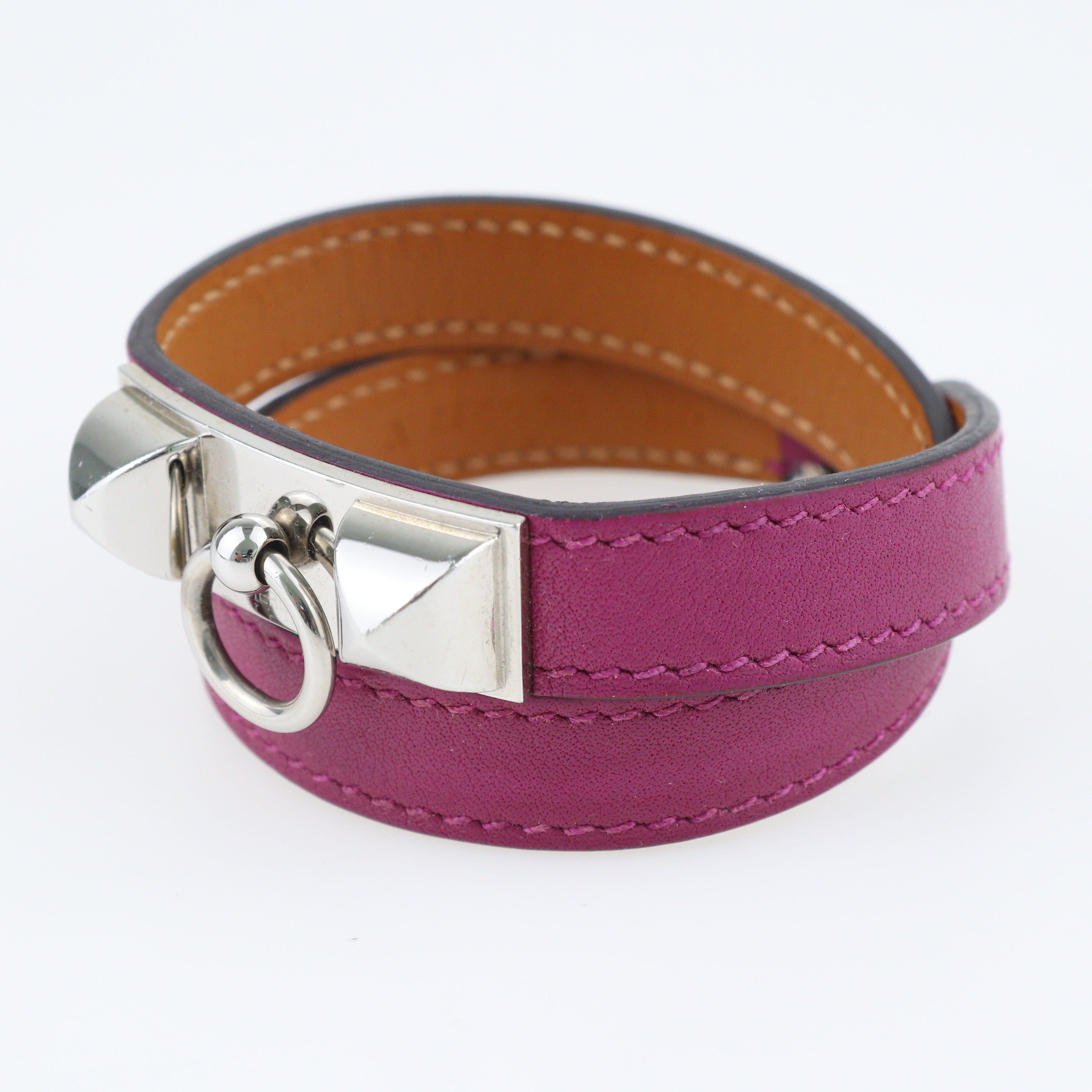 Violet Rivale Palladium Plated Double Tour Leather Bracelet Jewellery Hermes 