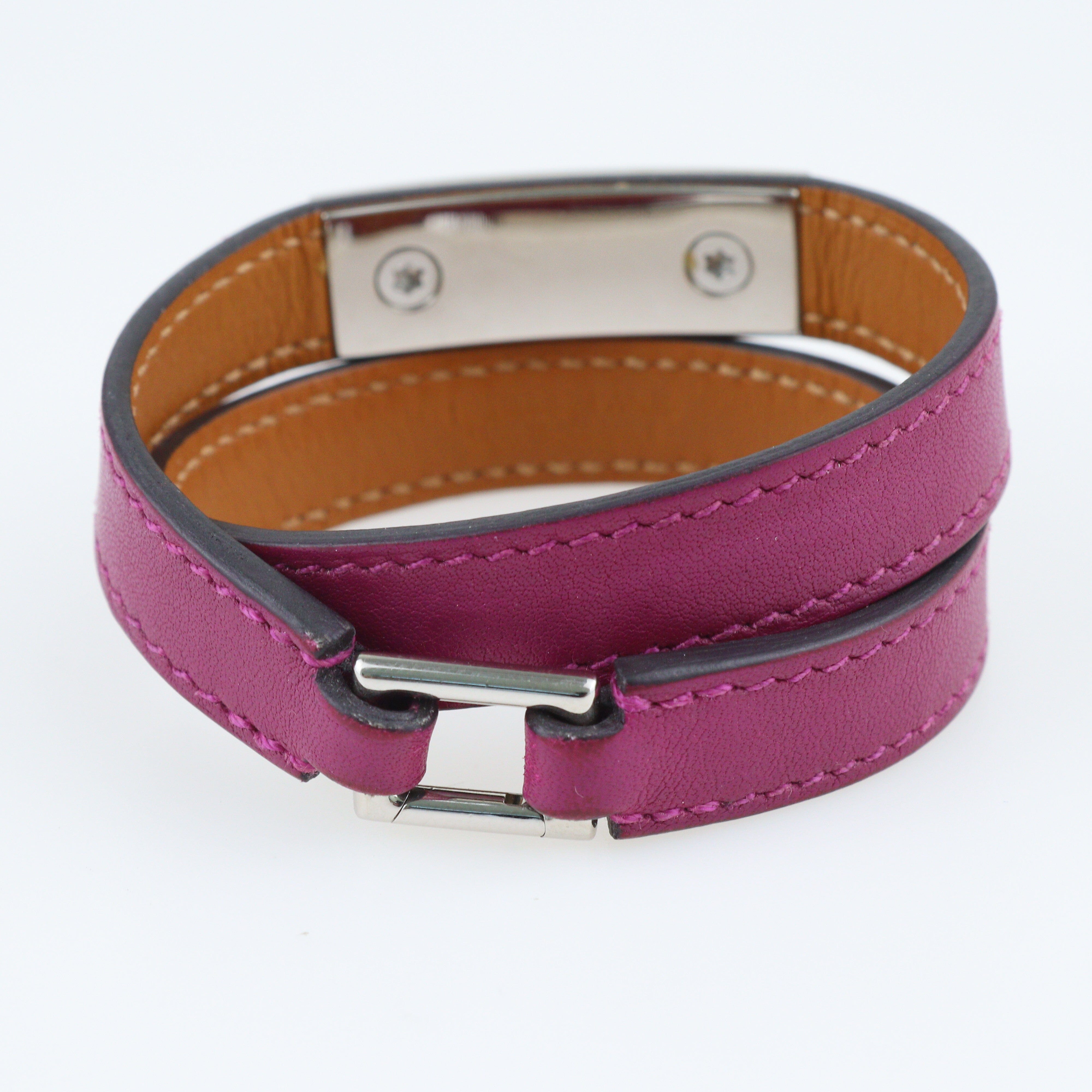Violet Rivale Palladium Plated Double Tour Leather Bracelet Jewellery Hermes