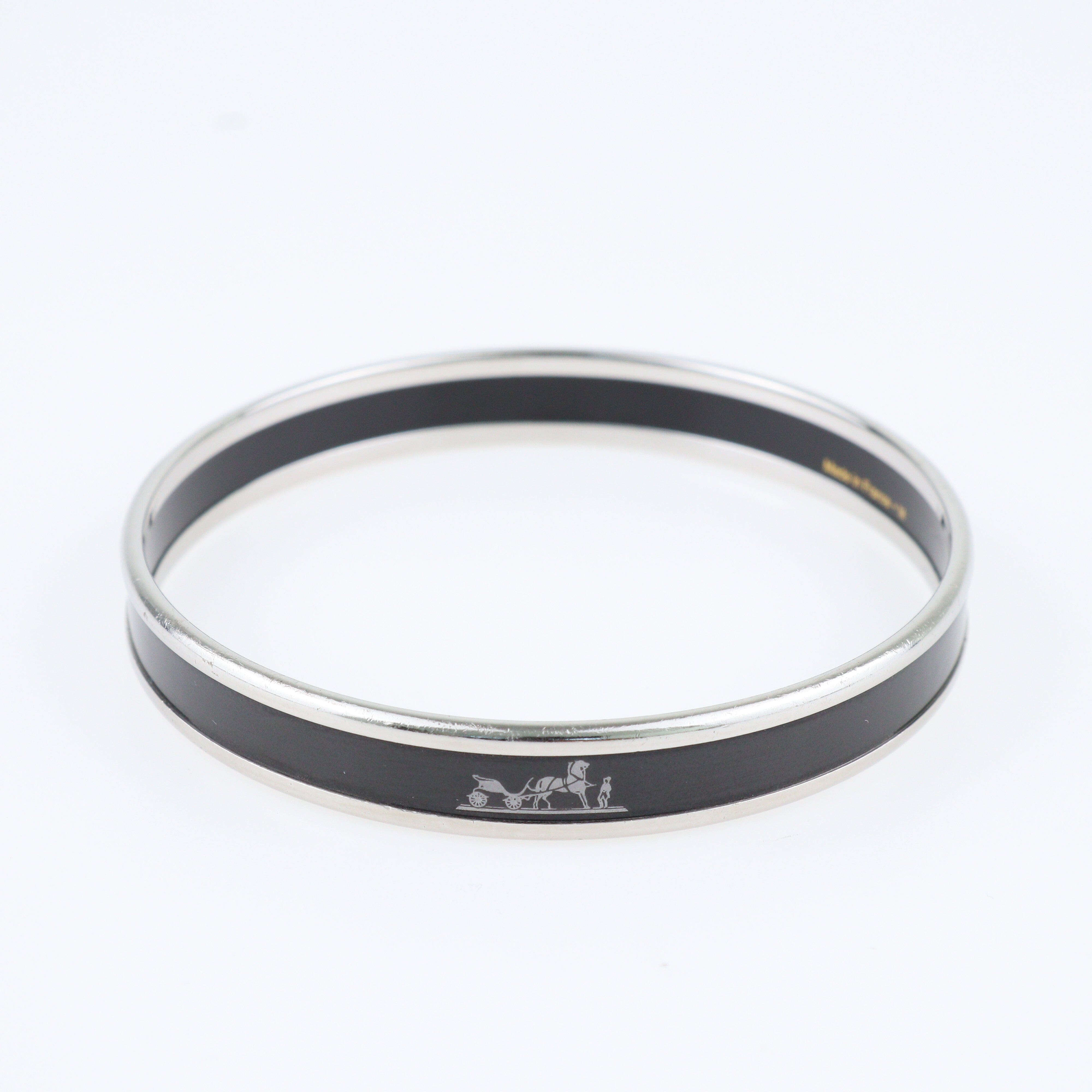 Black Caleche Enamel Palladium Plated Bangle Bracelet Jewellery Hermes
