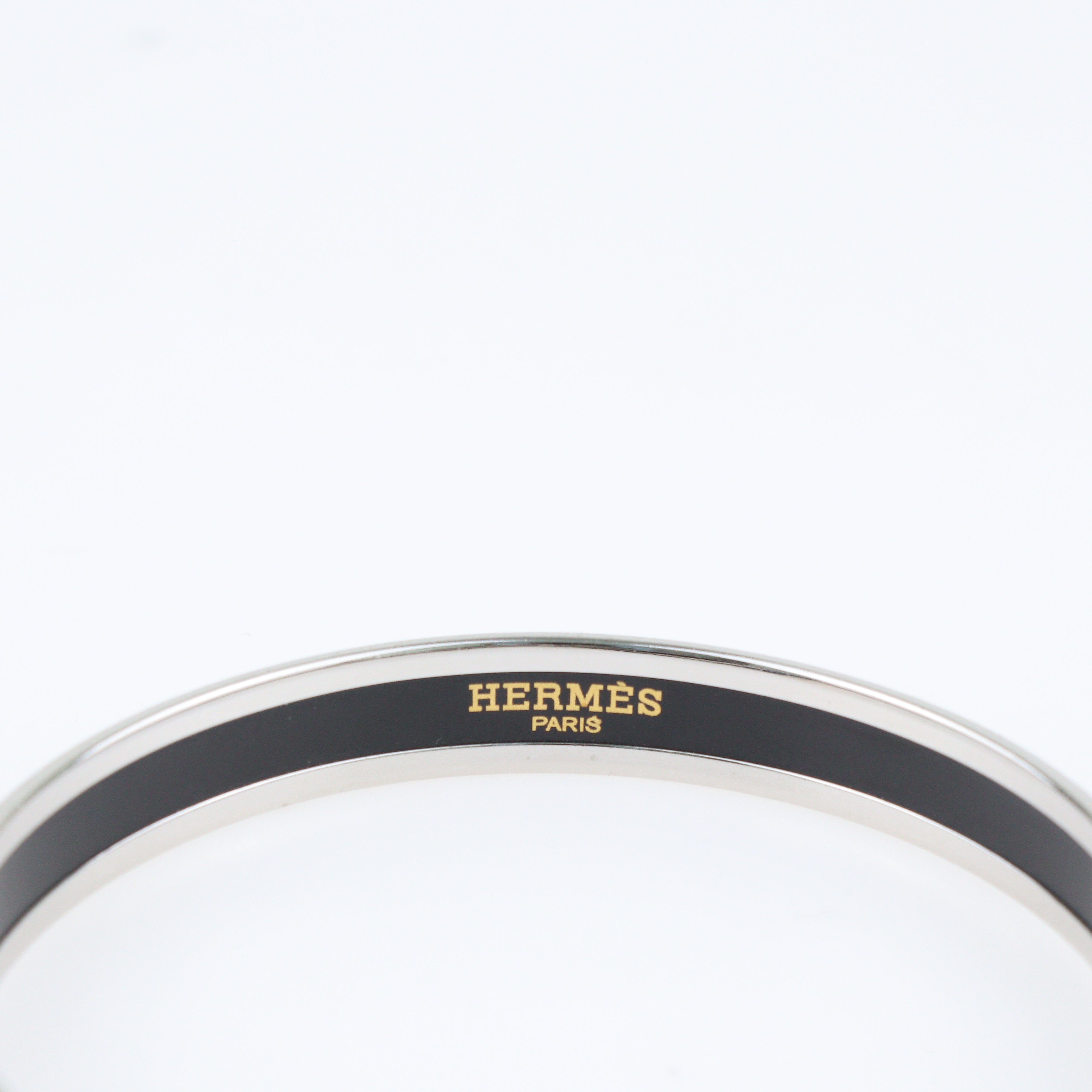 Black Caleche Enamel Palladium Plated Bangle Bracelet Jewellery Hermes