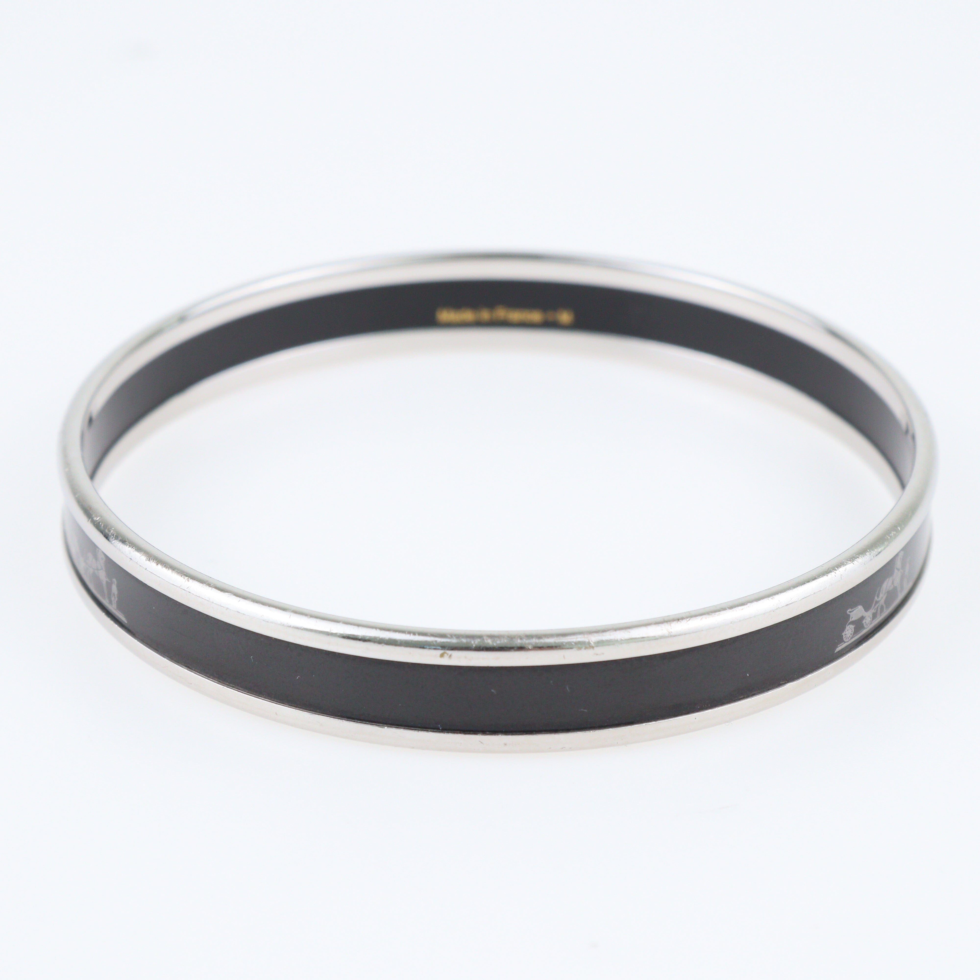 Black Caleche Enamel Palladium Plated Bangle Bracelet Jewellery Hermes