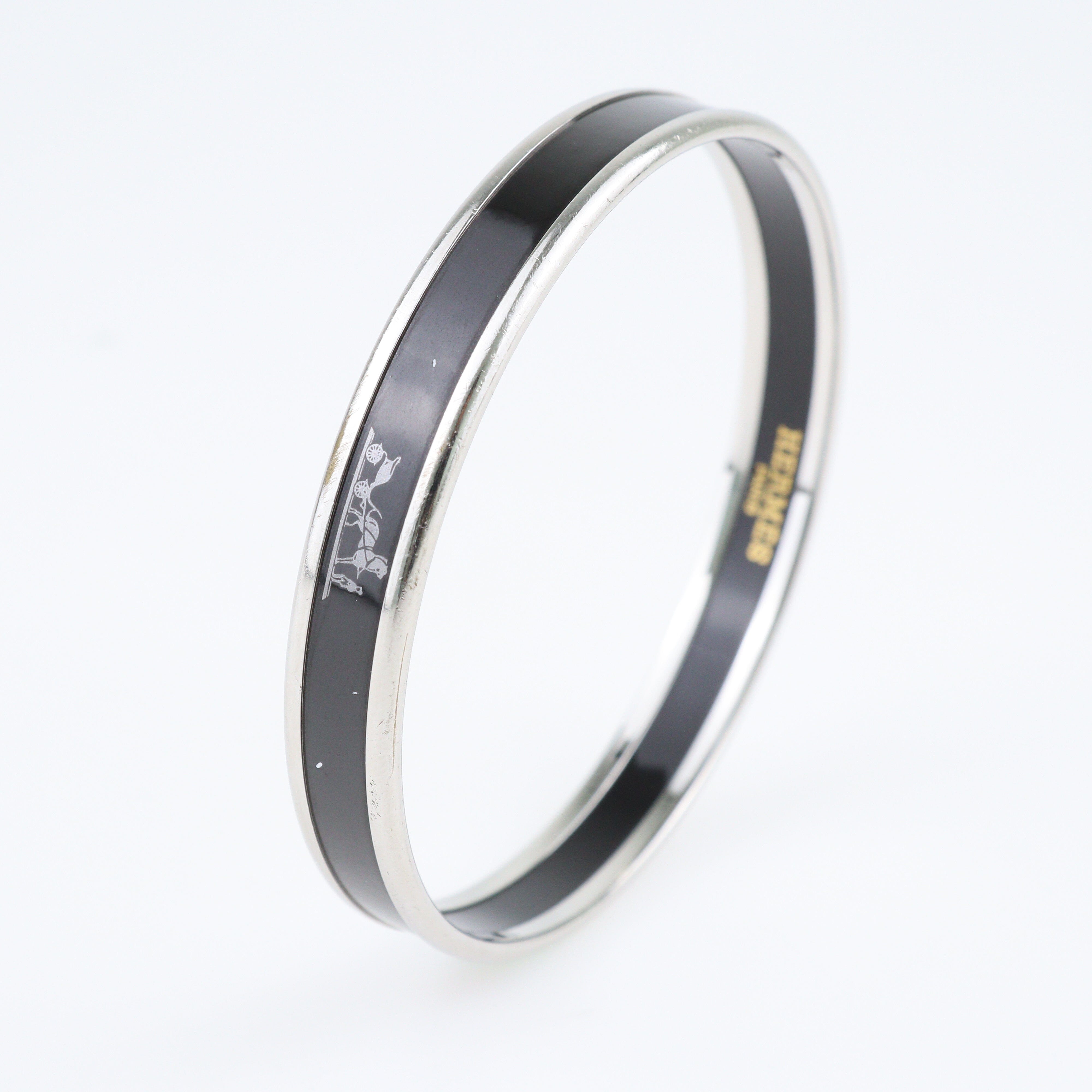 Black Caleche Enamel Palladium Plated Bangle Bracelet Jewellery Hermes