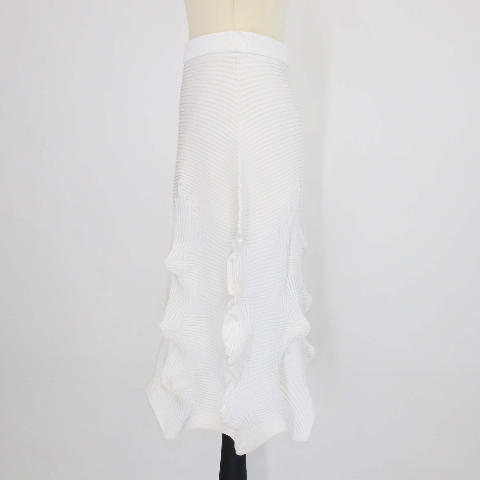 Issey Miyake White Polyester Linkage Midi Skirt