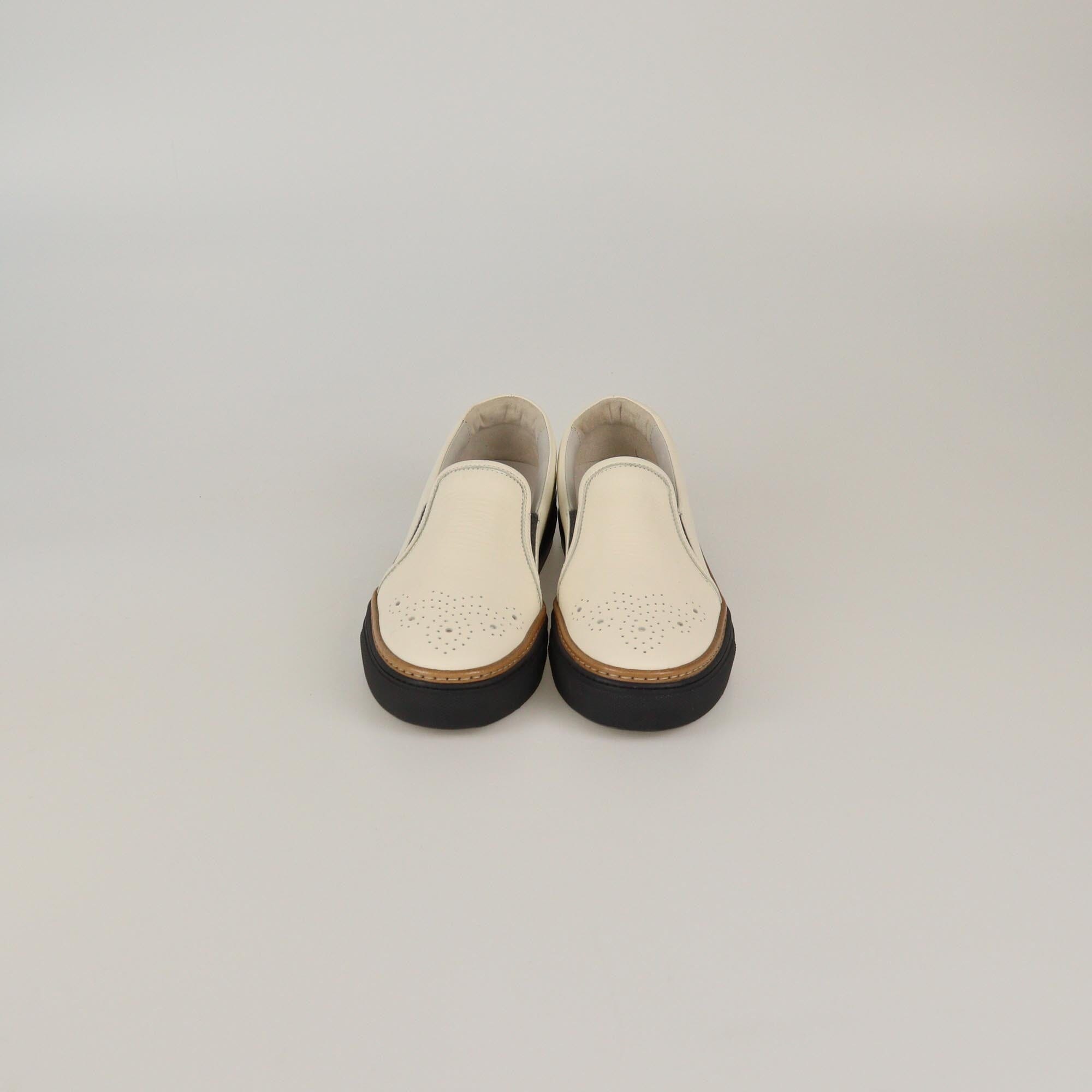 Brunello Cucinelli Off White/Brown Slip On Sneakers Womens Brunello Cucinelli
