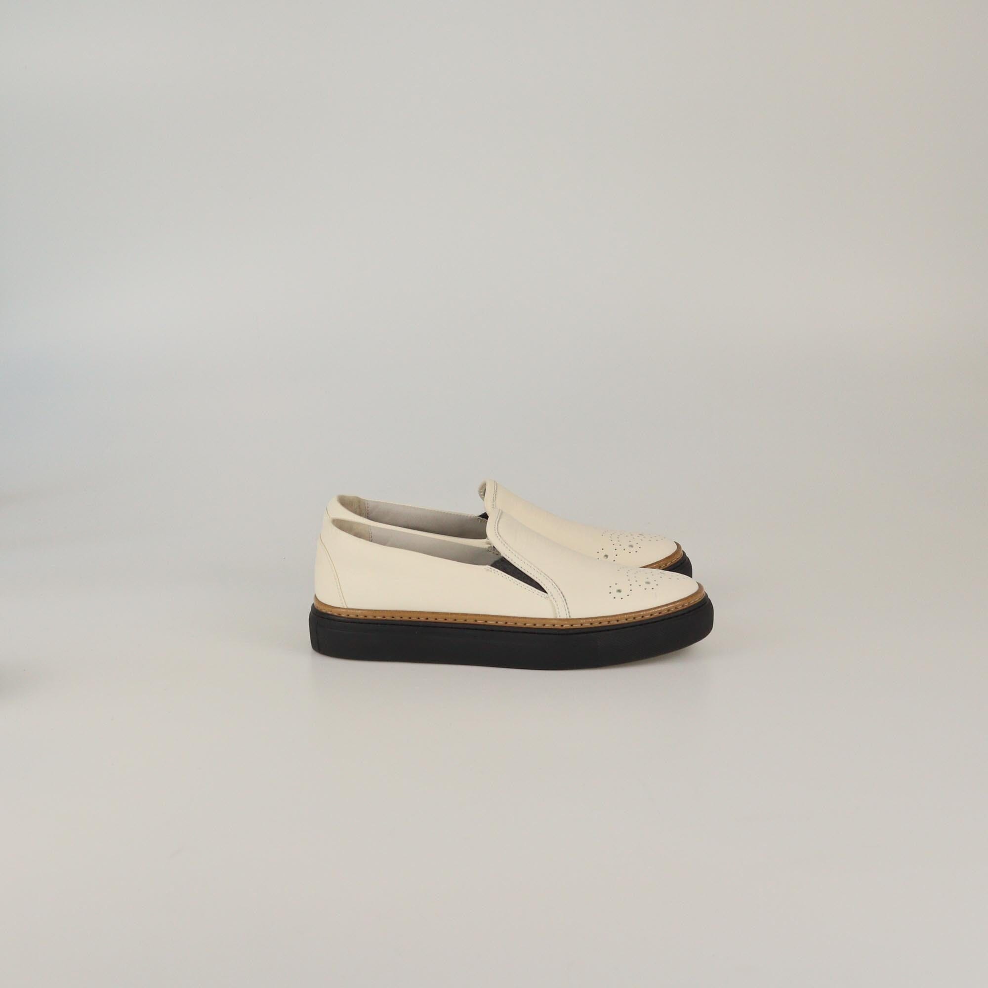Brunello Cucinelli Off White/Brown Slip On Sneakers Womens Brunello Cucinelli