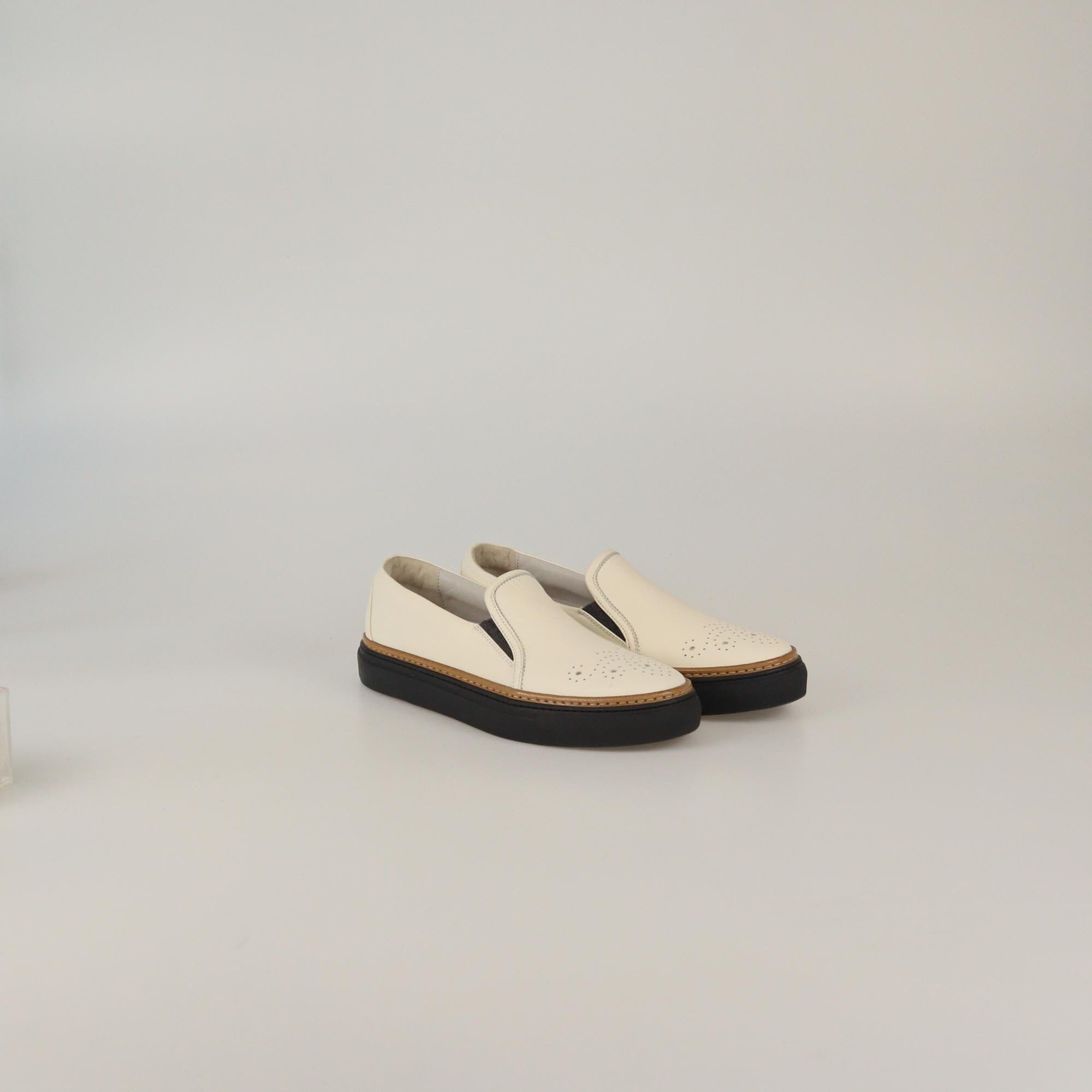 Brunello Cucinelli Off White/Brown Slip On Sneakers Womens Brunello Cucinelli