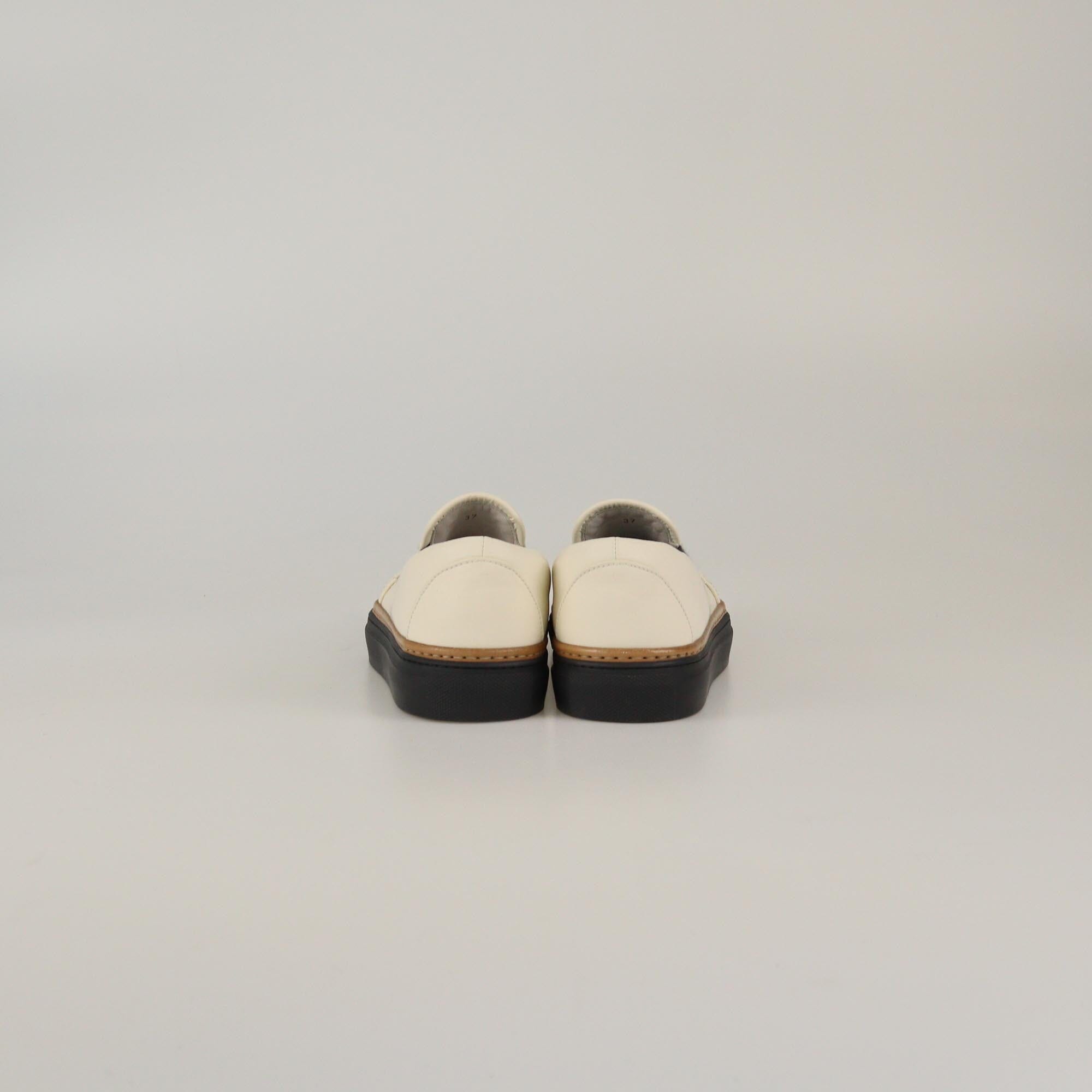 Brunello Cucinelli Off White/Brown Slip On Sneakers Womens Brunello Cucinelli