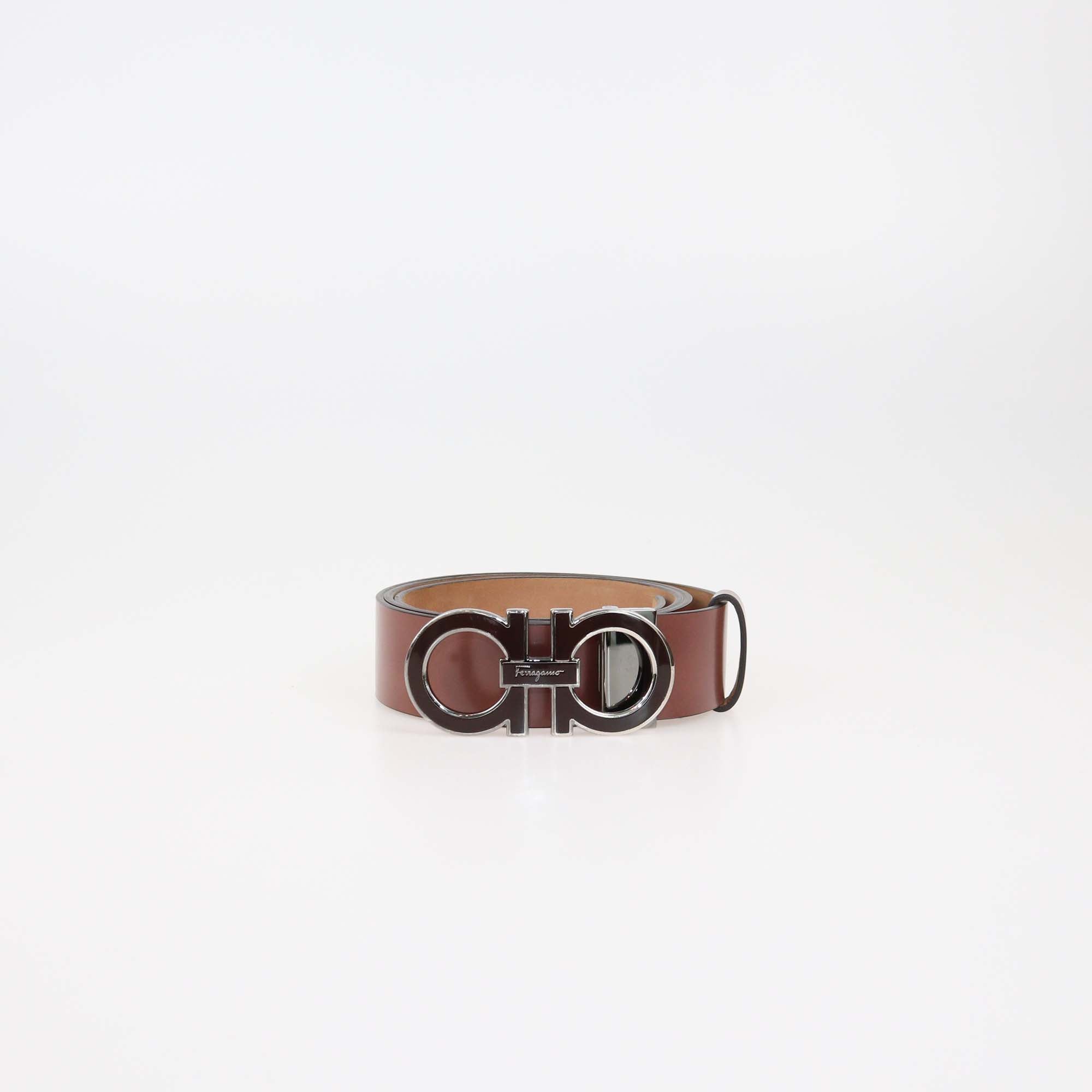 Salvatore Ferragamo Brown Leather Gancini Buckle Belt