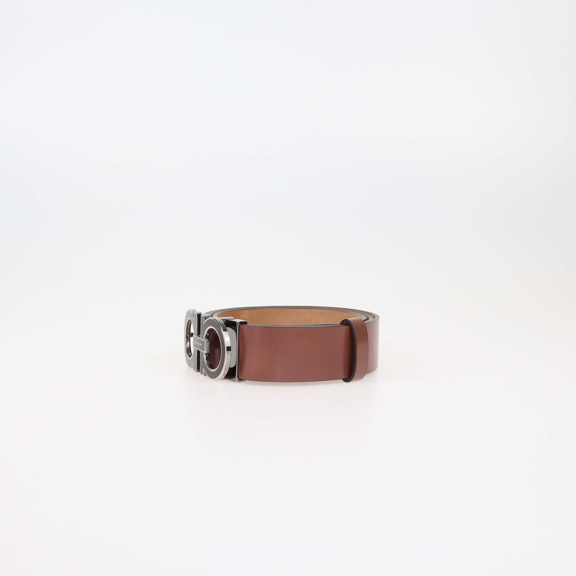 Salvatore Ferragamo Brown Leather Gancini Buckle Belt