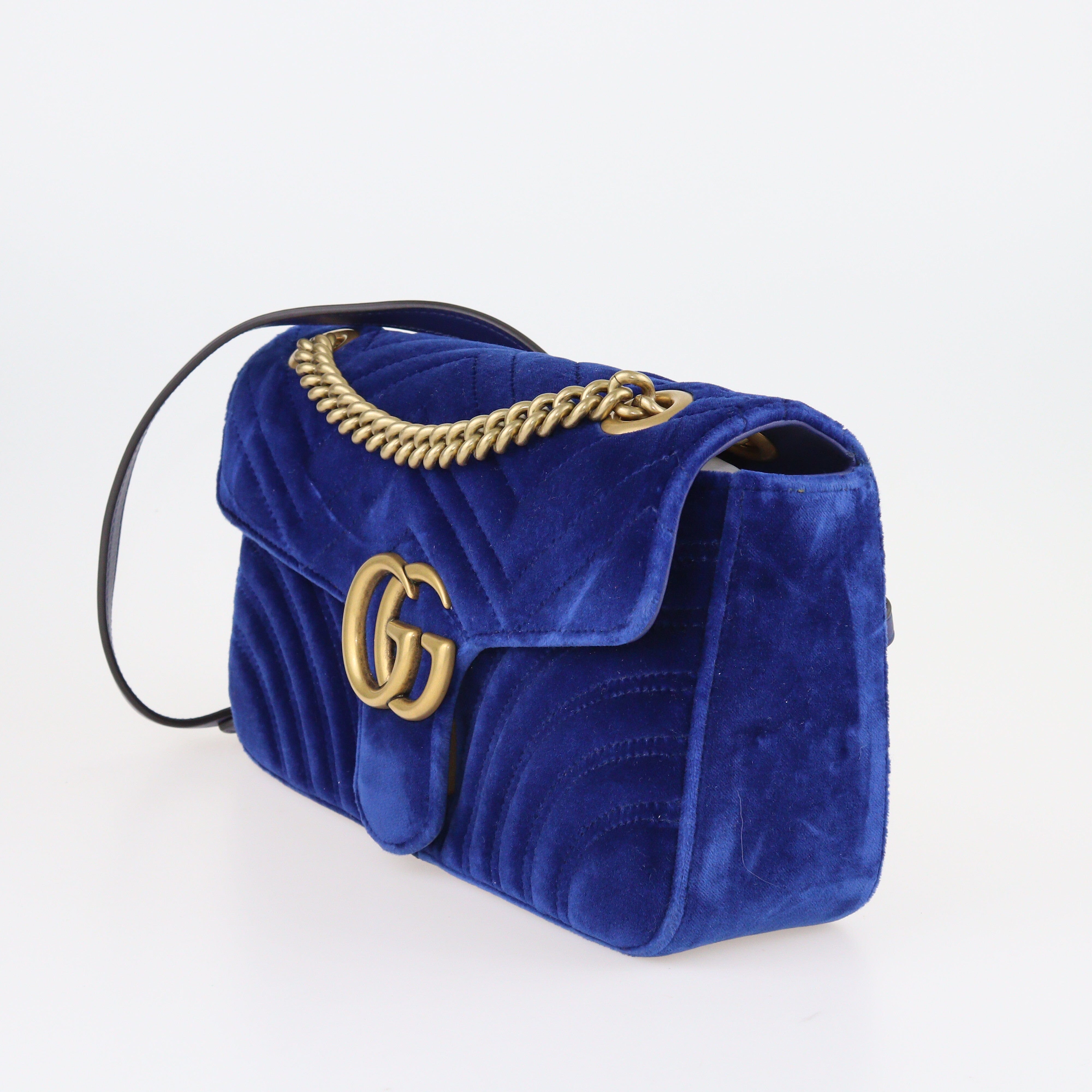 Blue Matelasse GG Marmont Small Shoulder Bag Bags Gucci 