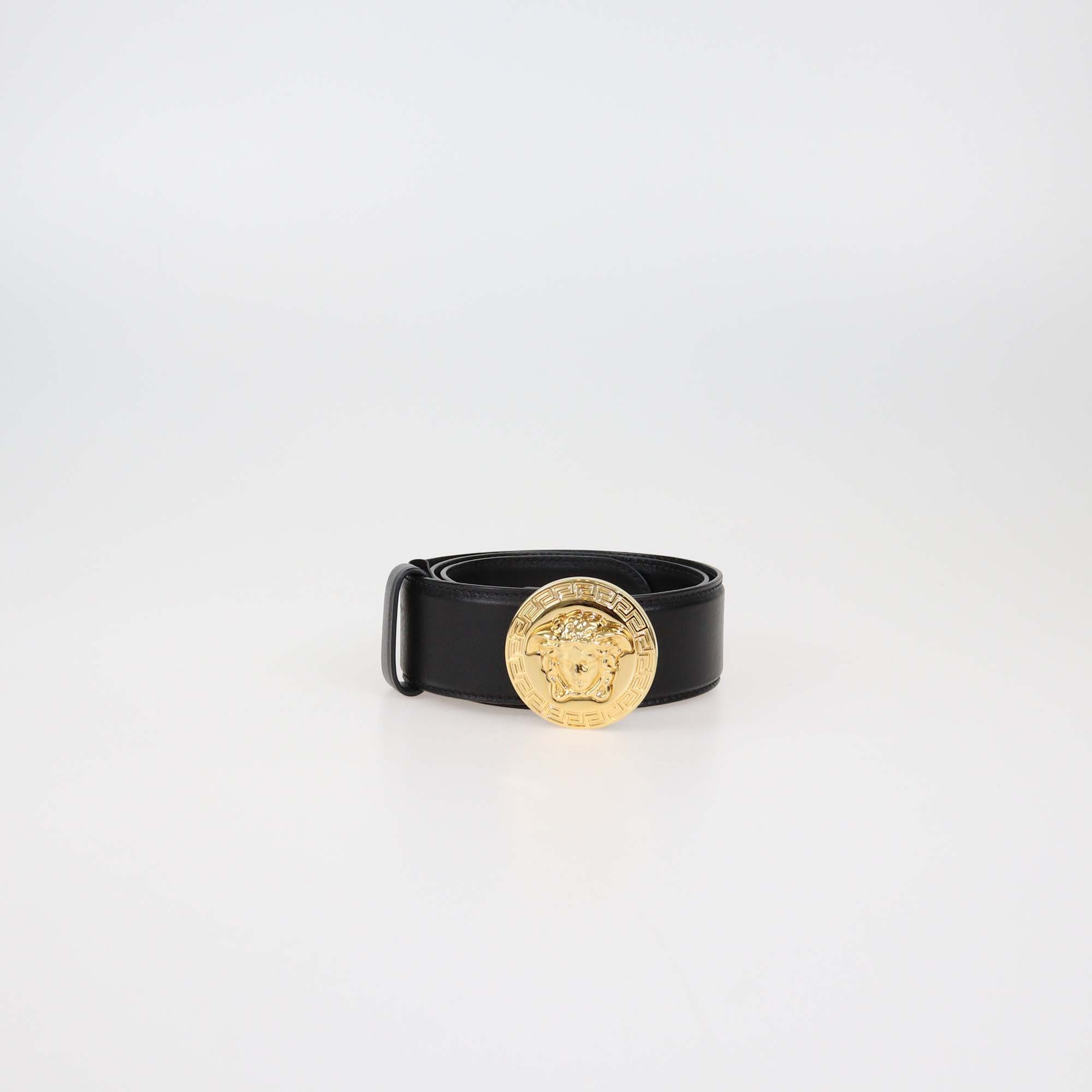 Versace Black Leather Medusa Buckle Belt