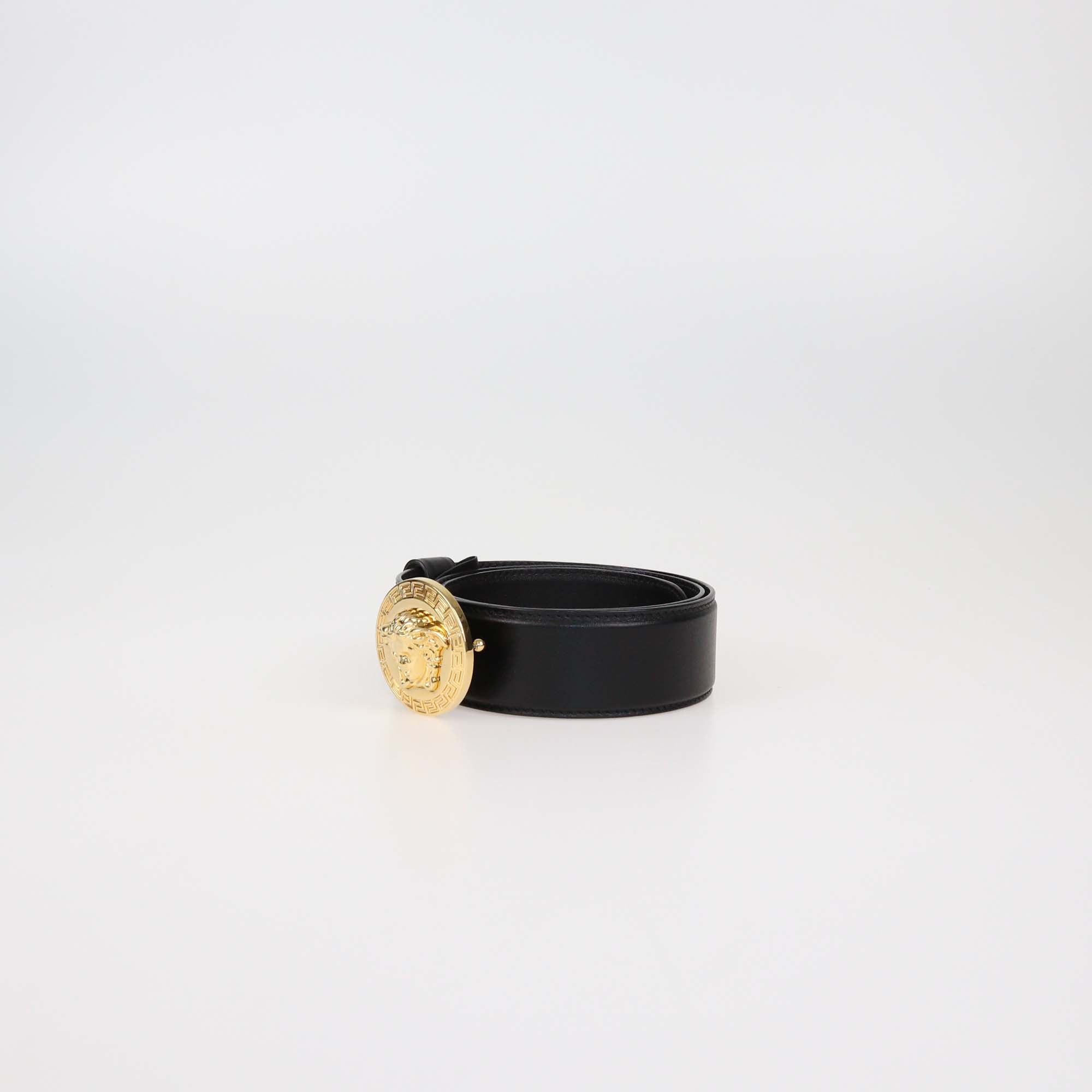 Versace Black Leather Medusa Buckle Belt