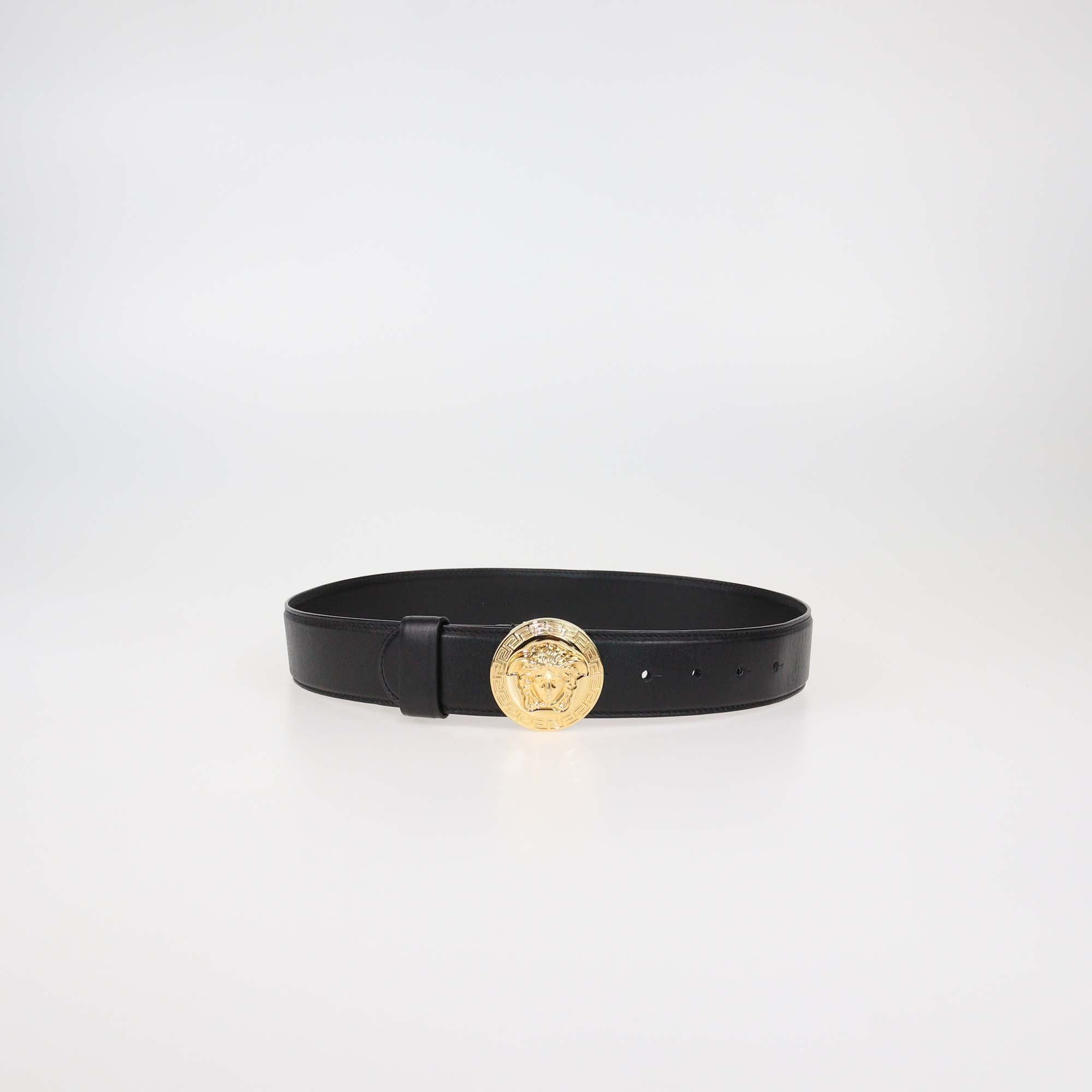 Versace Black Leather Medusa Buckle Belt