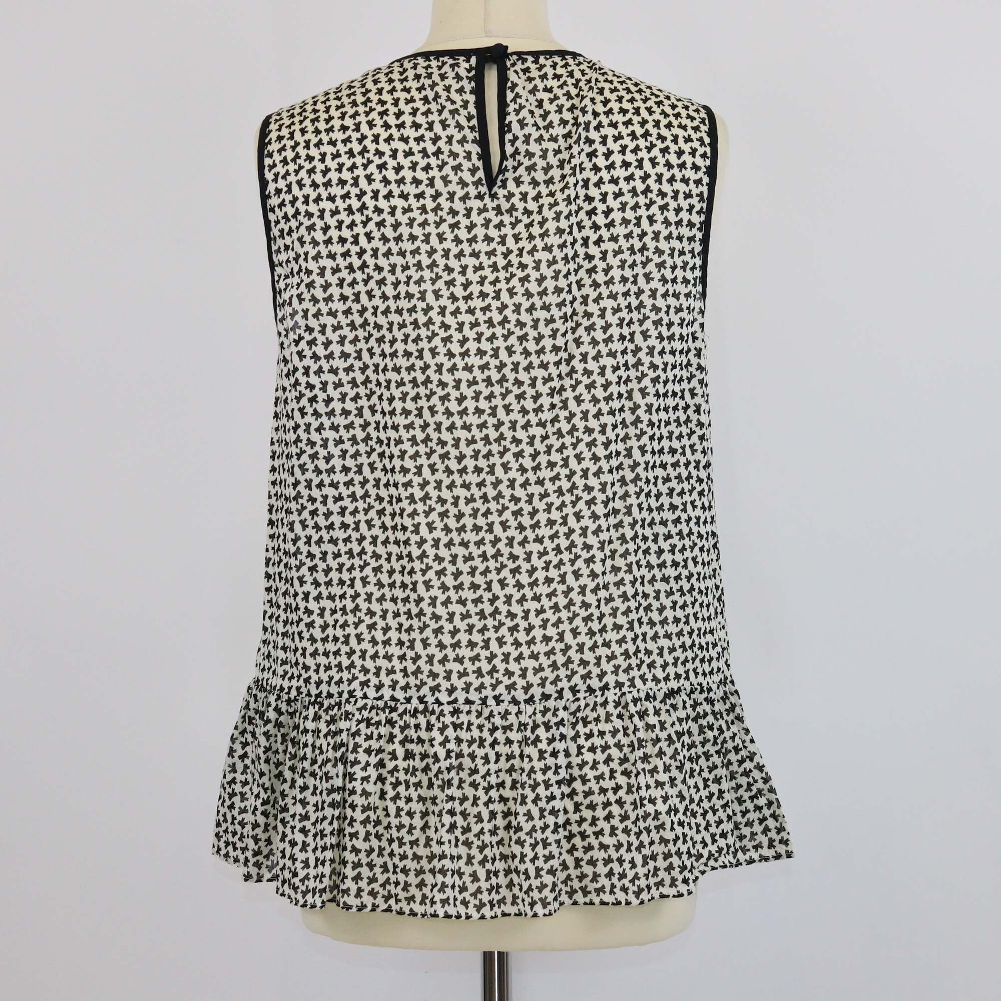 Red Valentino Black/White Cotton Bow Printed Pleated Sleeveless Top