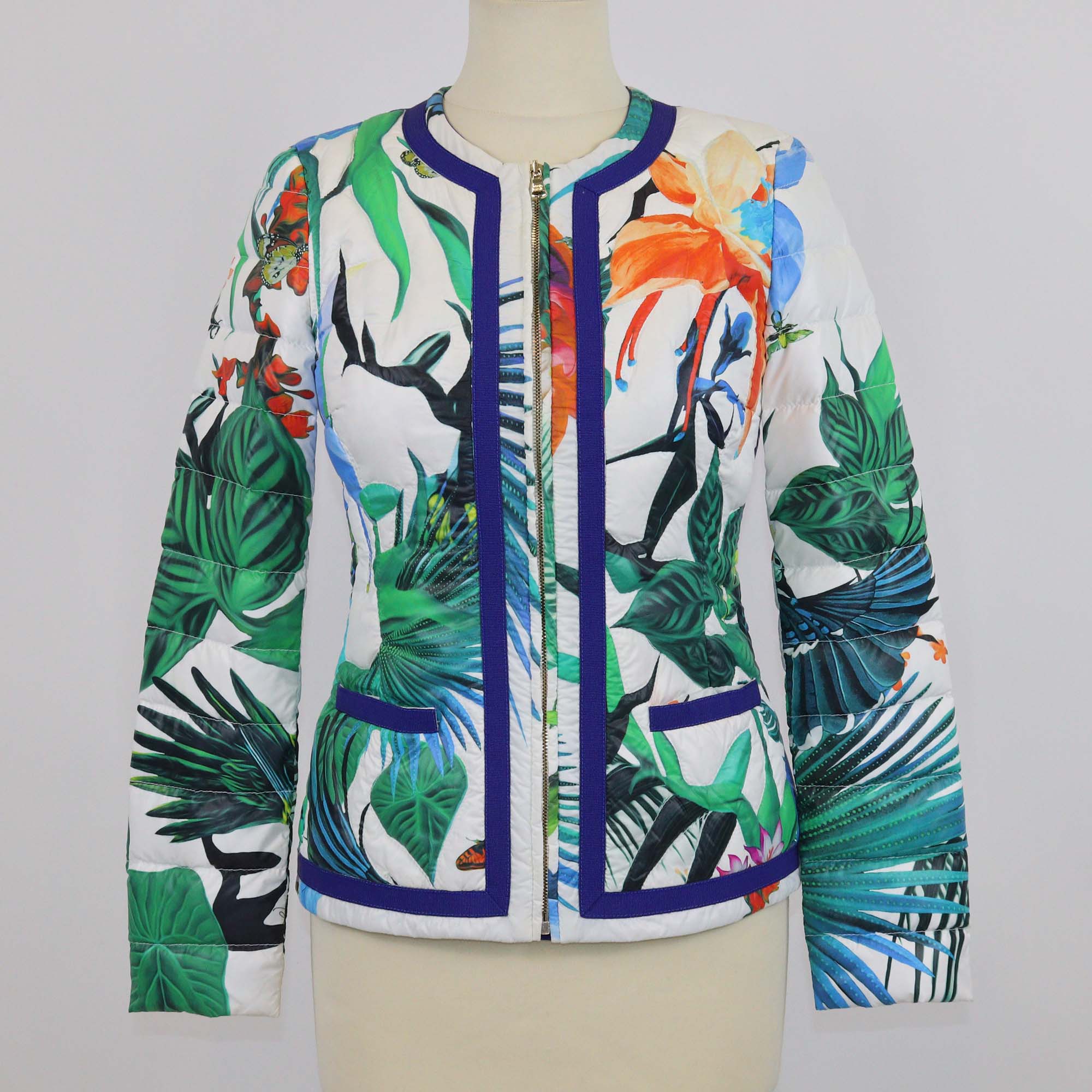Roberto Cavalli Multicolor Tropical Floral Print Puffer Jacket