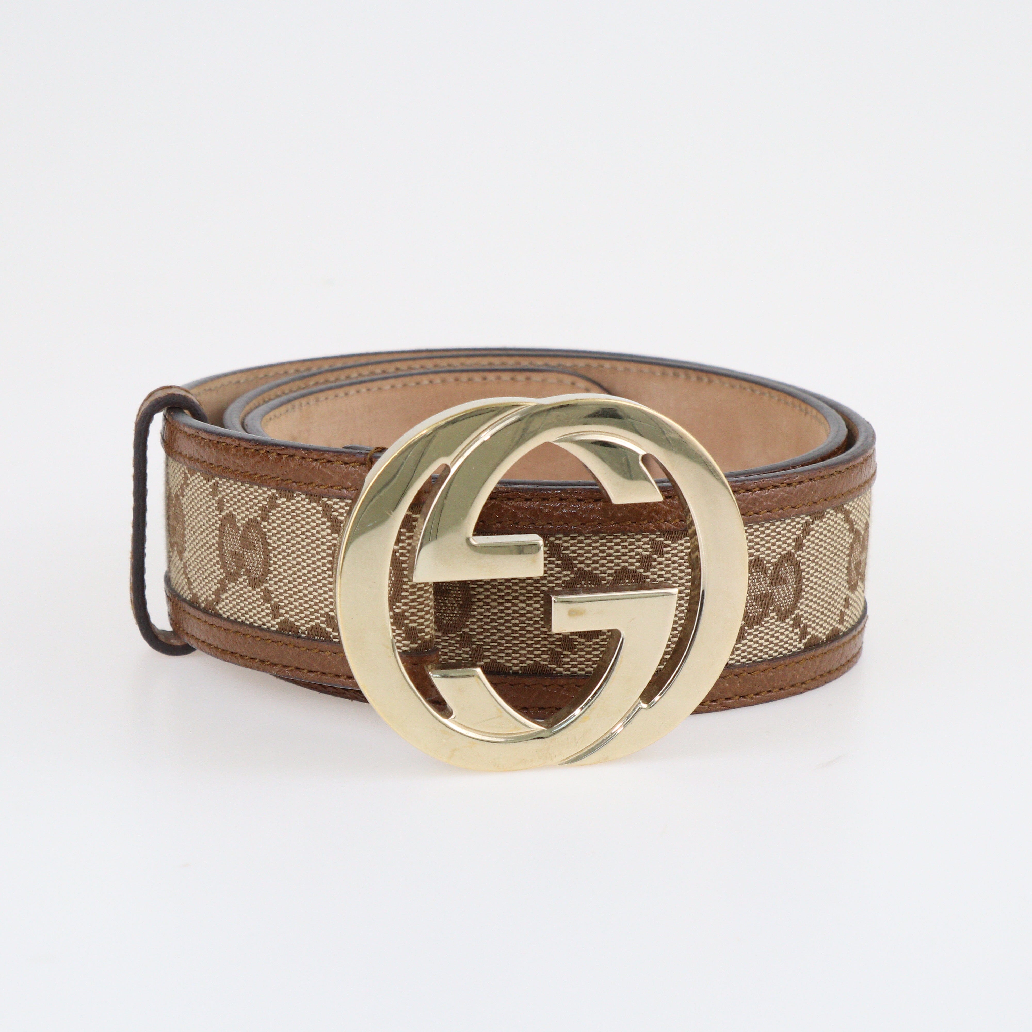 Beige/Brown Interlocking Buckle Belt Accessories Gucci 