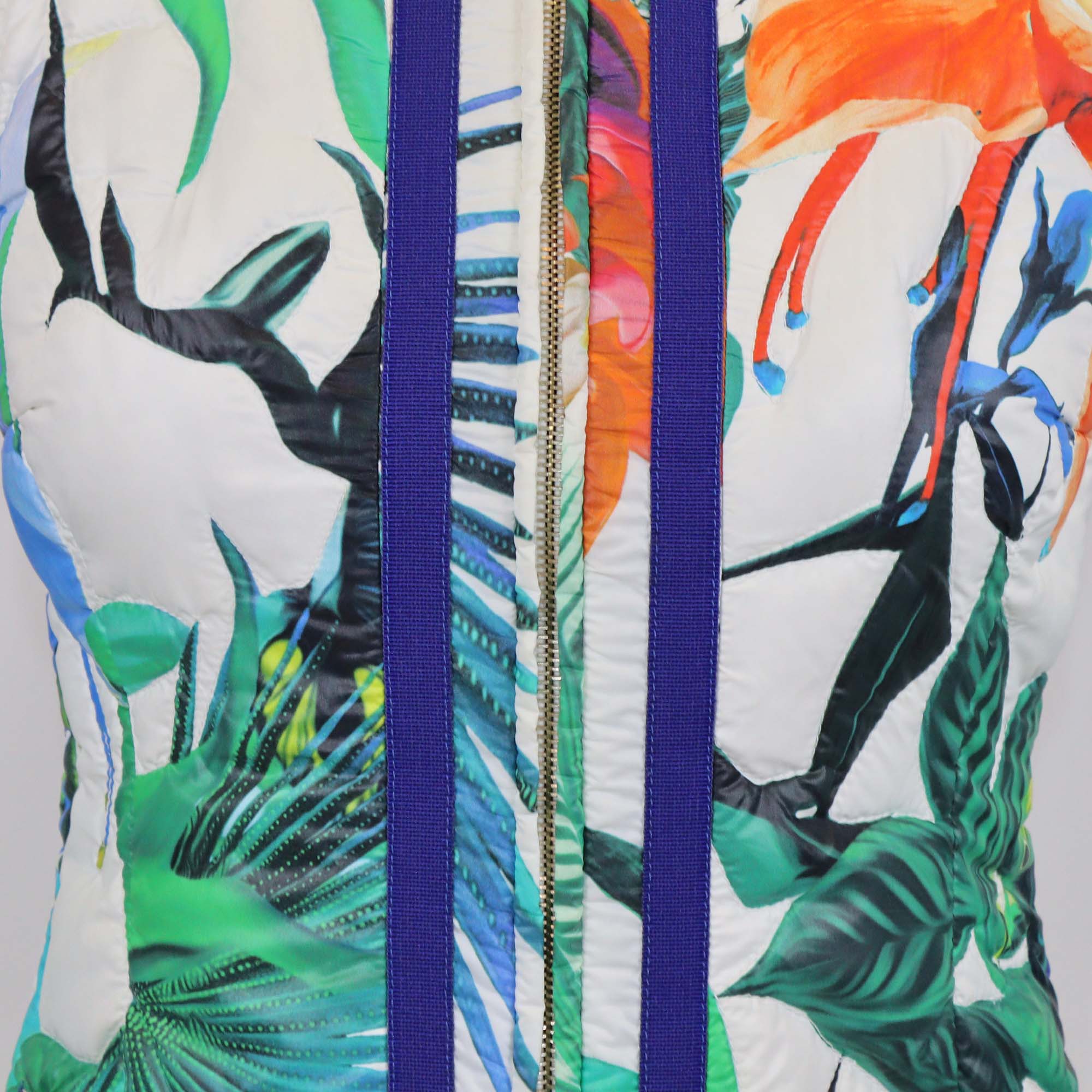 Roberto Cavalli Multicolor Tropical Floral Print Puffer Jacket