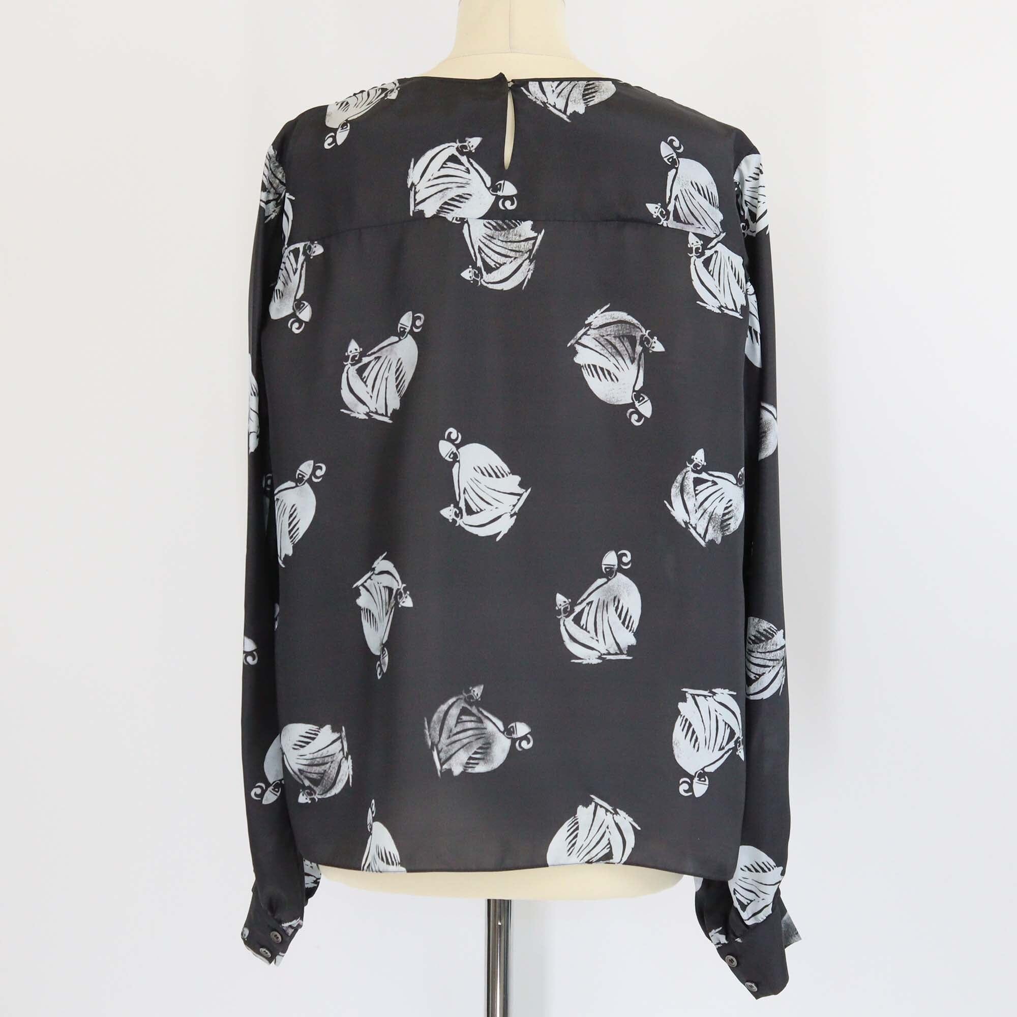 Lanvin Black/White Printed Long Sleeve Blouse Womens Lanvin