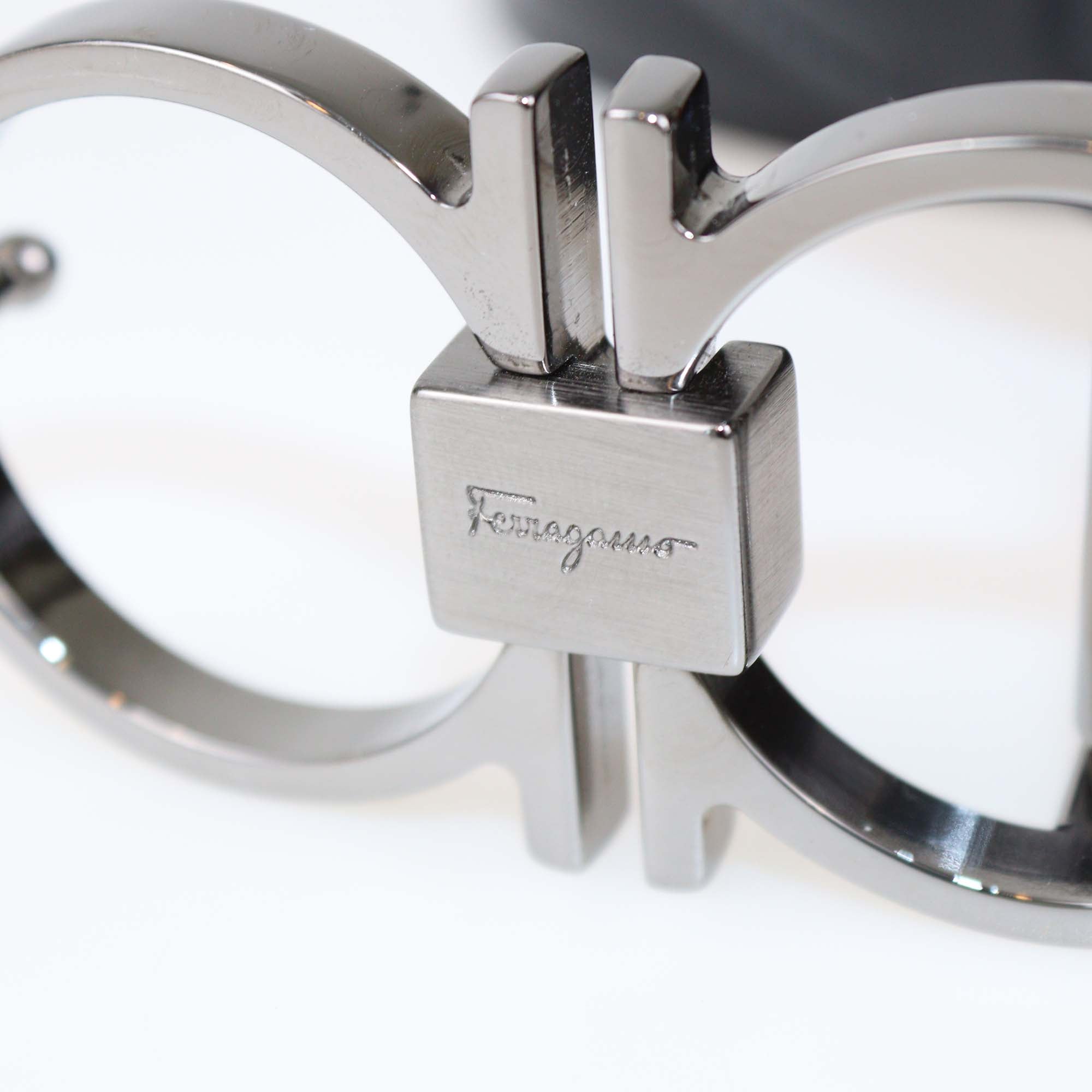 Salvatore Black/Brown Glossy Leather Reversible Gancini Buckle Belt