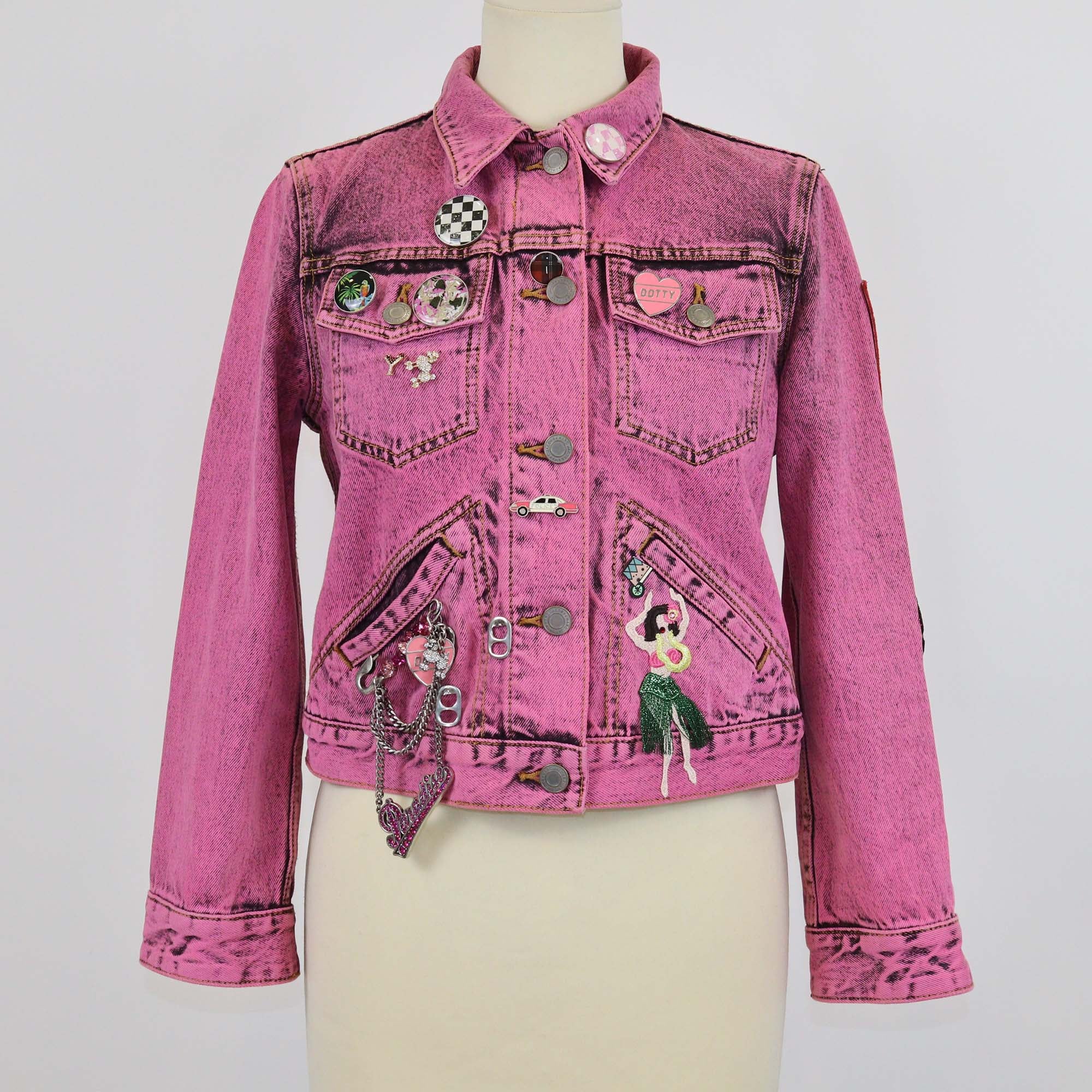 Marc Jacobs Pink Denim Patch Multi Pins Jacket