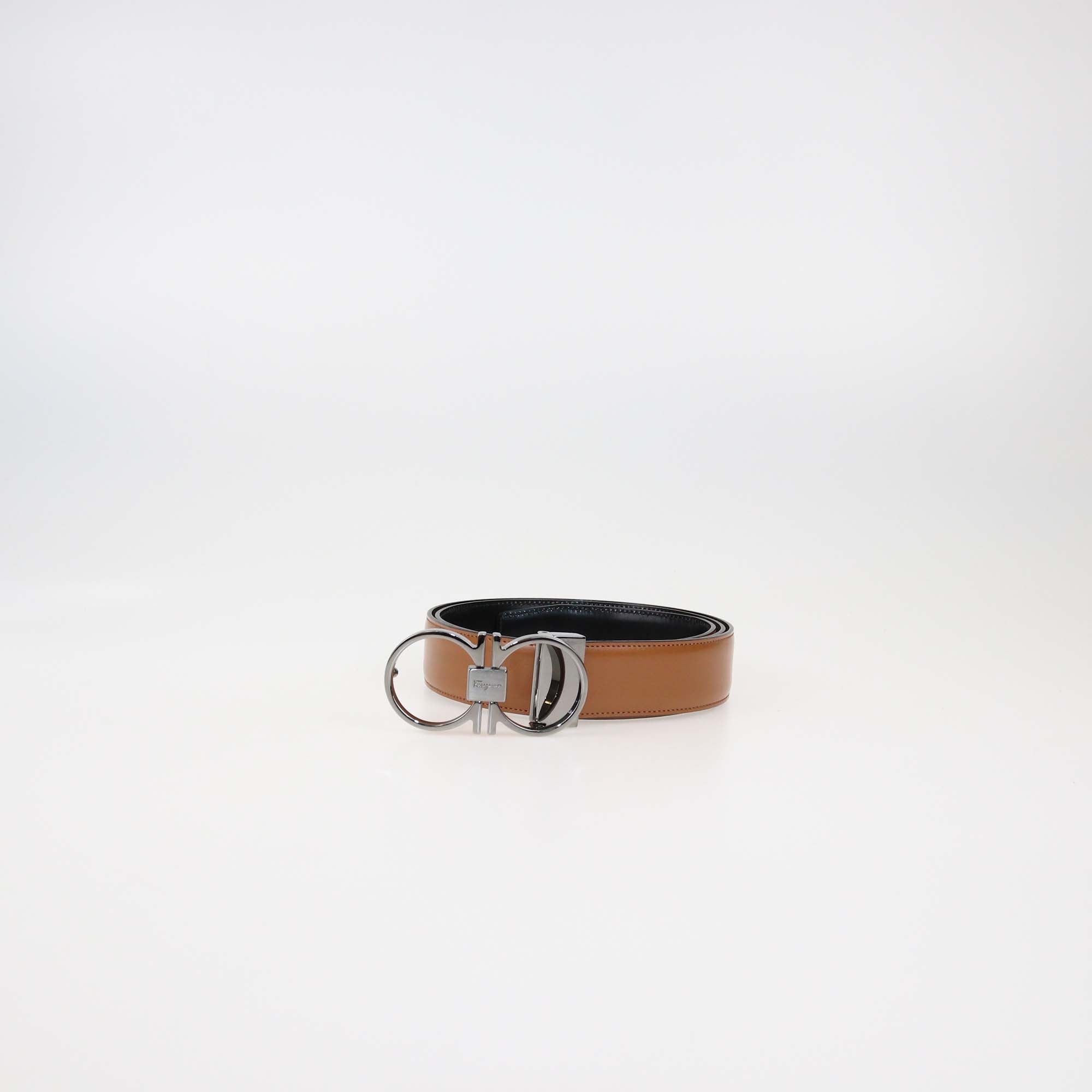 Salvatore Black/Brown Glossy Leather Reversible Gancini Buckle Belt