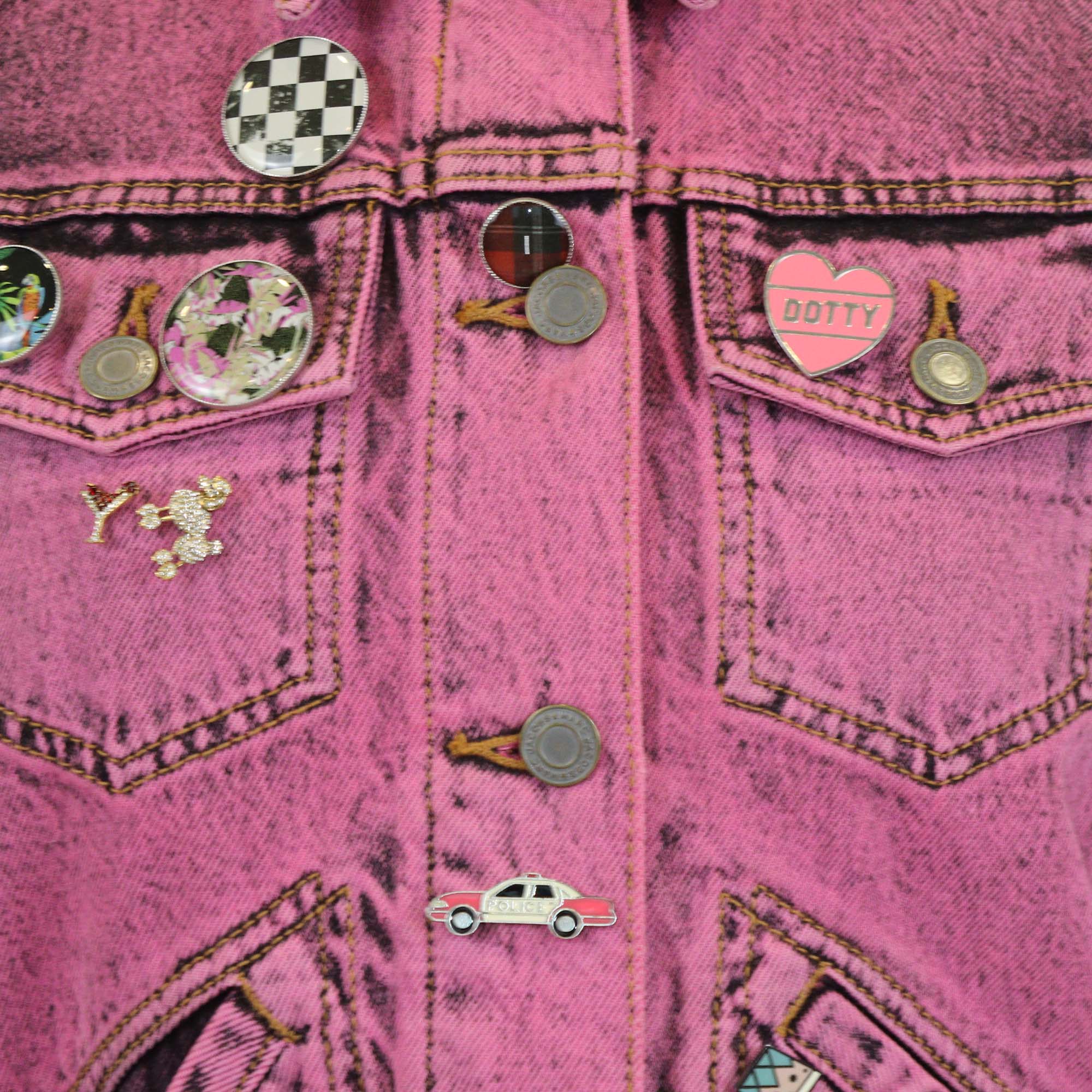 Marc Jacobs Pink Denim Patch Multi Pins Jacket