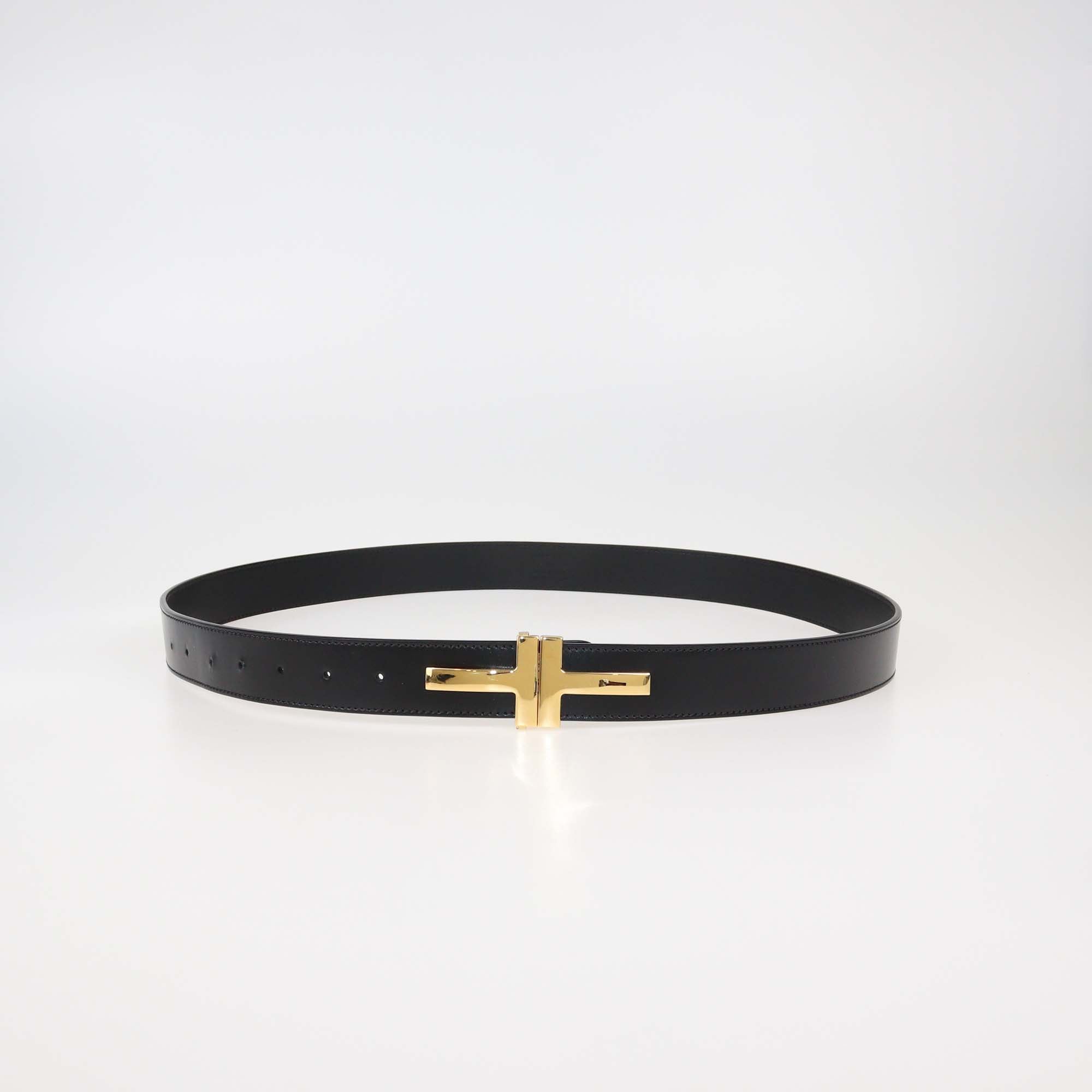 Tom Ford Black Leather Double T-Buckle Belt
