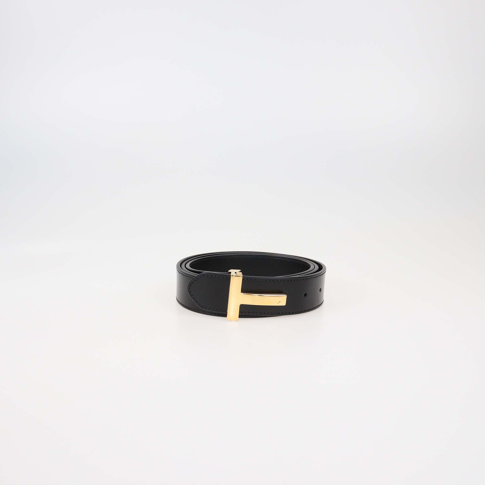 Tom Ford Black Leather Double T-Buckle Belt
