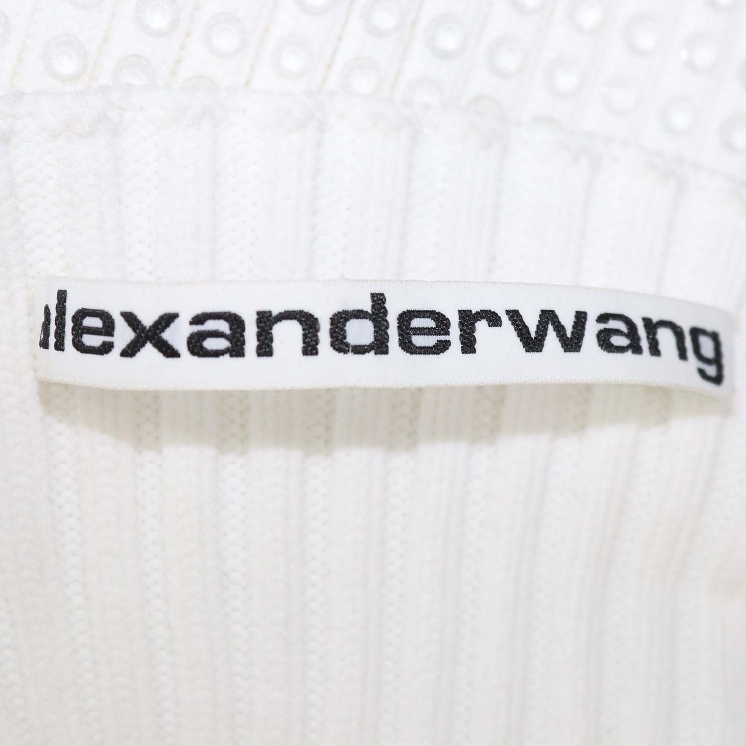 Alexander Wang White Clear Crystals Ribbed Mini Dress