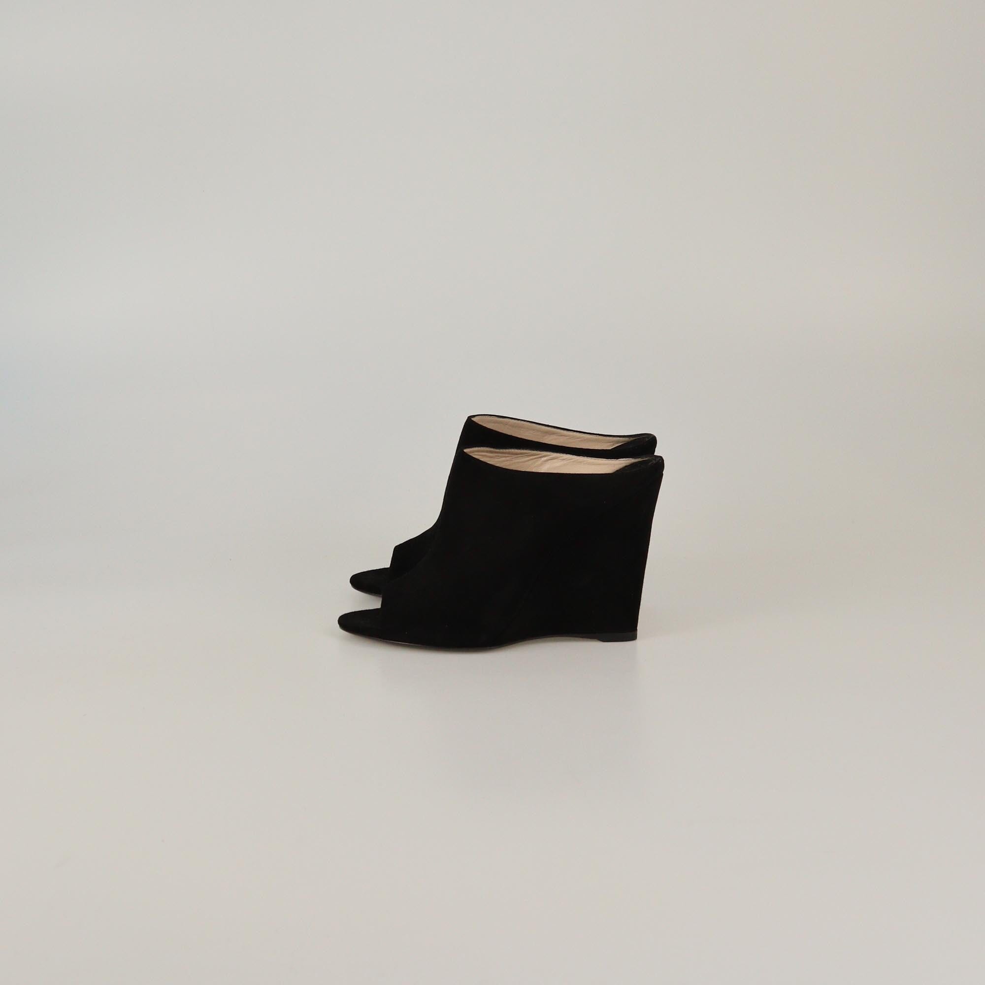 Prada Black Wedge Peep Toe Mules Womens Prada